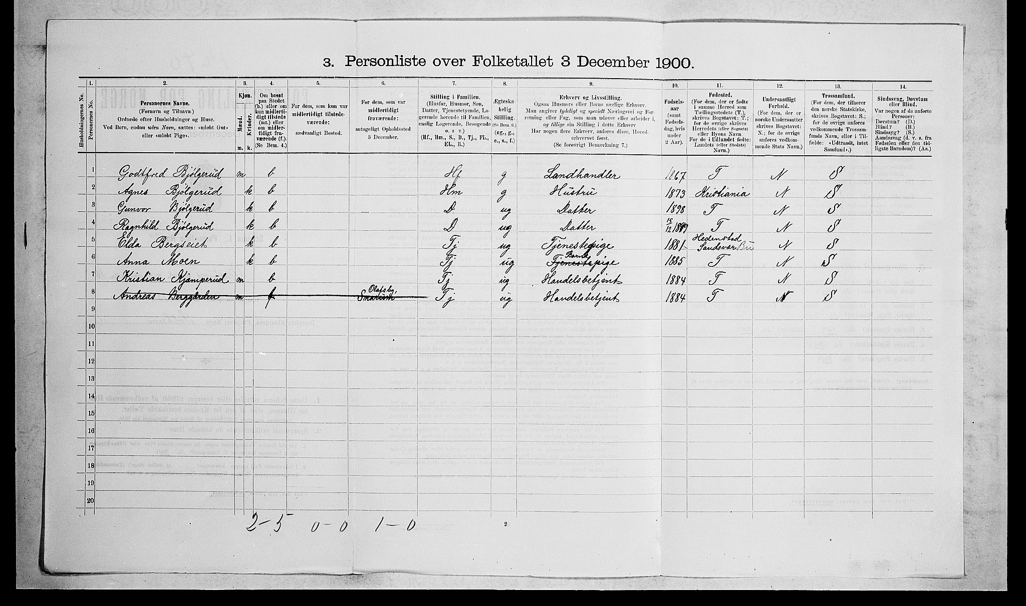 RA, 1900 census for Modum, 1900, p. 2006