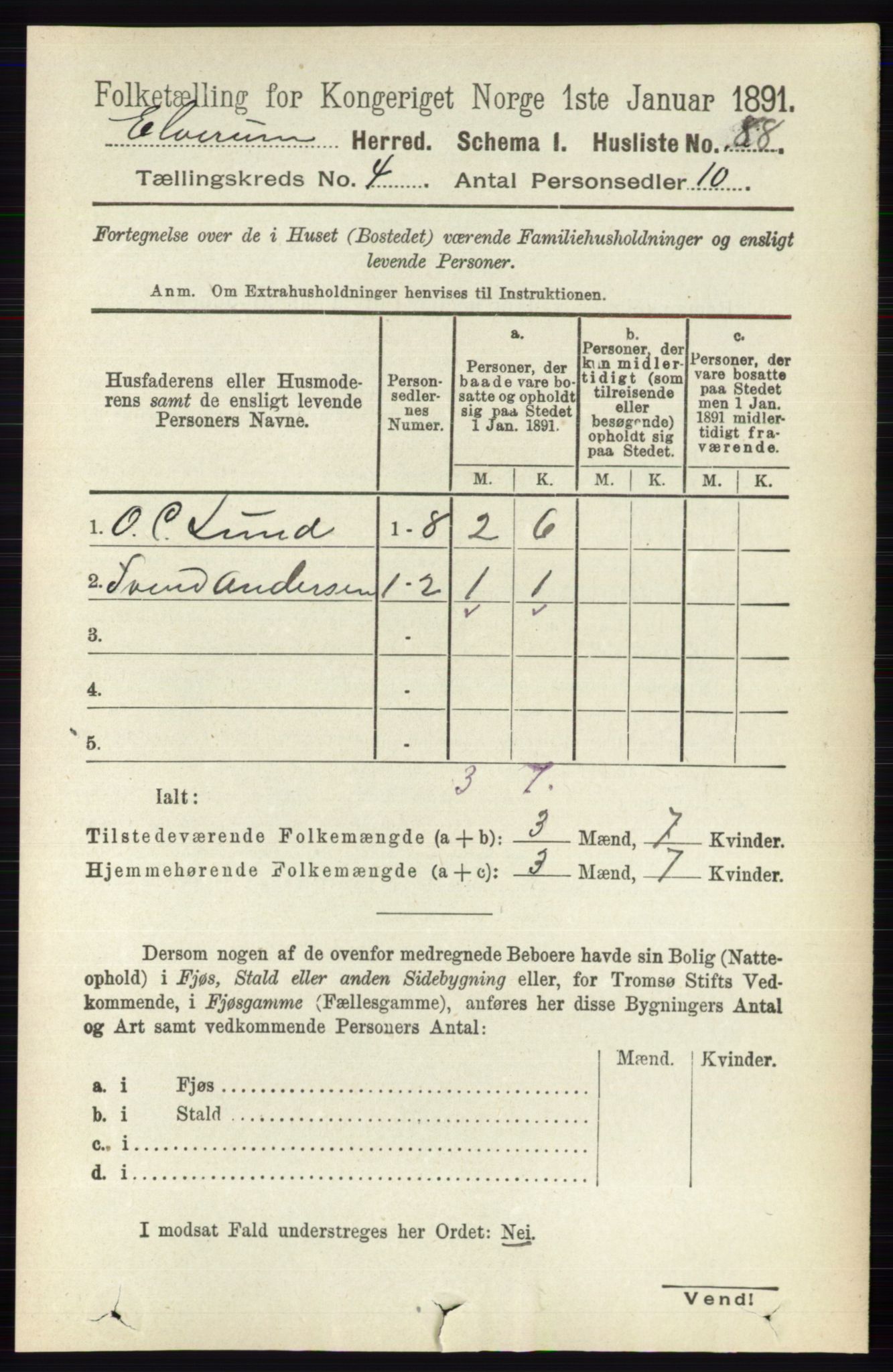 RA, 1891 census for 0427 Elverum, 1891, p. 2364