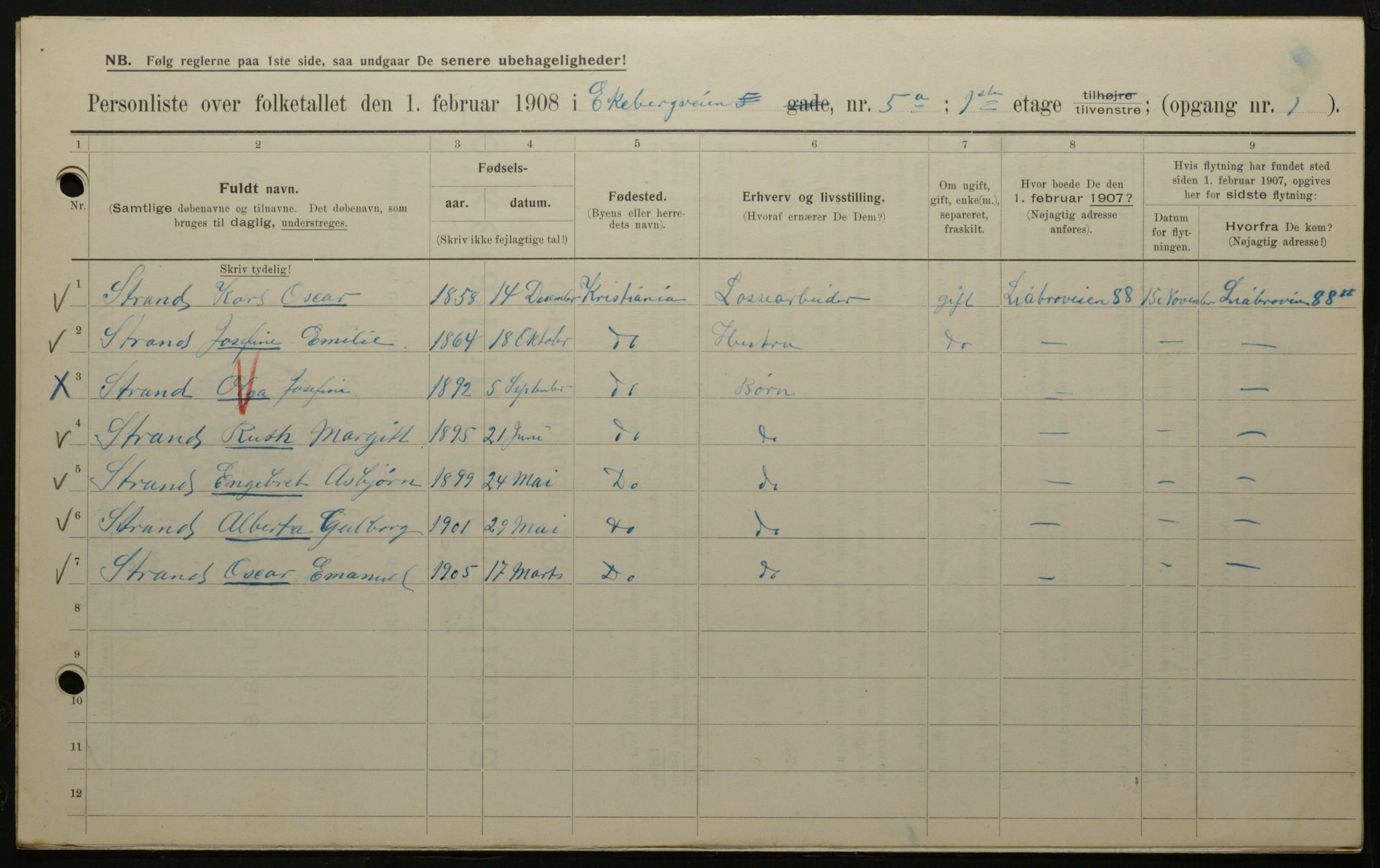 OBA, Municipal Census 1908 for Kristiania, 1908, p. 18463