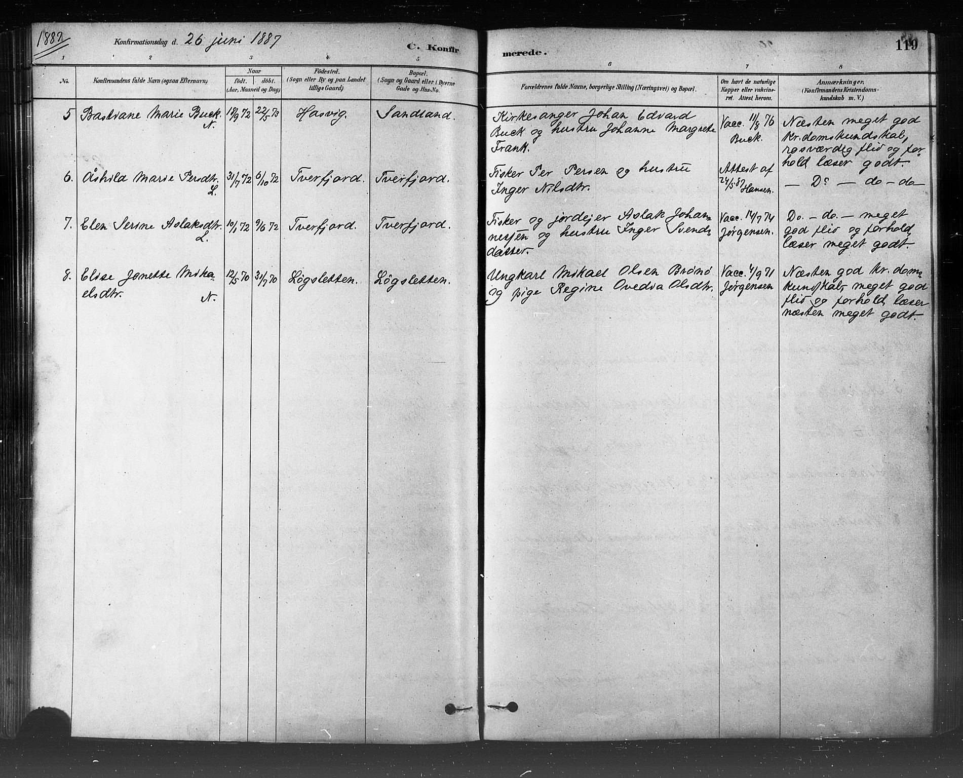 Loppa sokneprestkontor, AV/SATØ-S-1339/H/Ha/L0006kirke: Parish register (official) no. 6, 1879-1895, p. 119