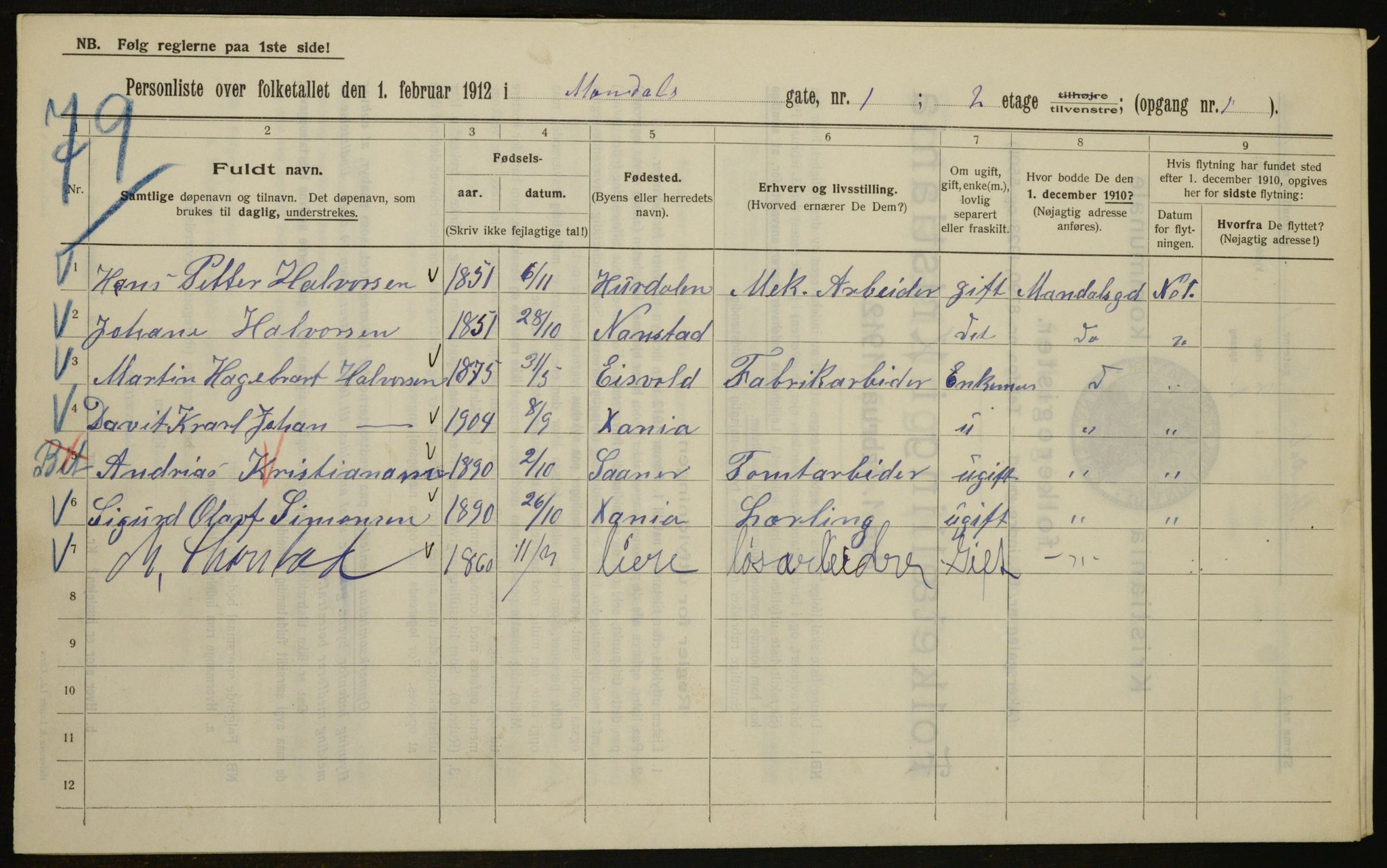 OBA, Municipal Census 1912 for Kristiania, 1912, p. 60491