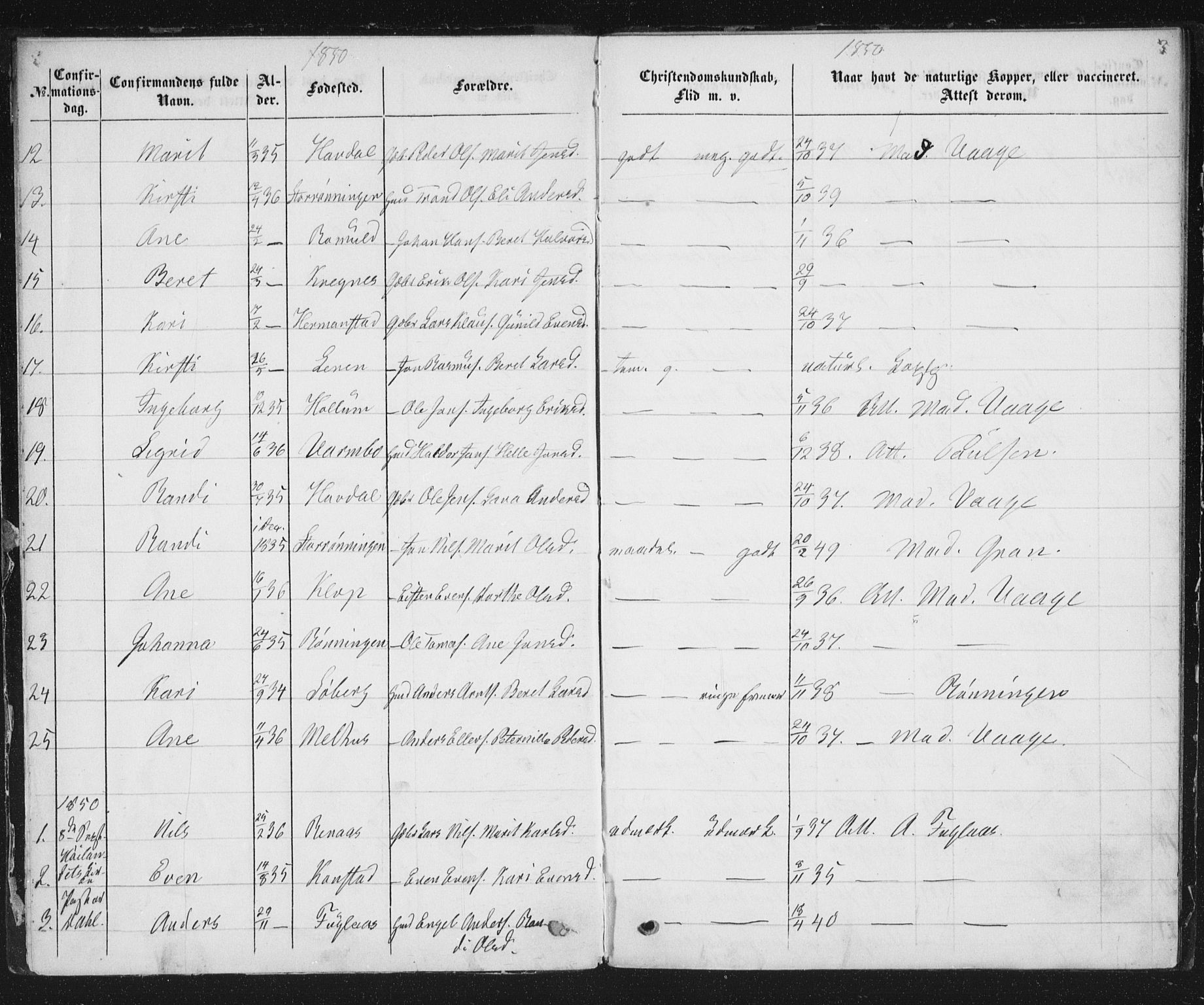 Ministerialprotokoller, klokkerbøker og fødselsregistre - Sør-Trøndelag, SAT/A-1456/691/L1075: Parish register (official) no. 691A07, 1850-1852, p. 3