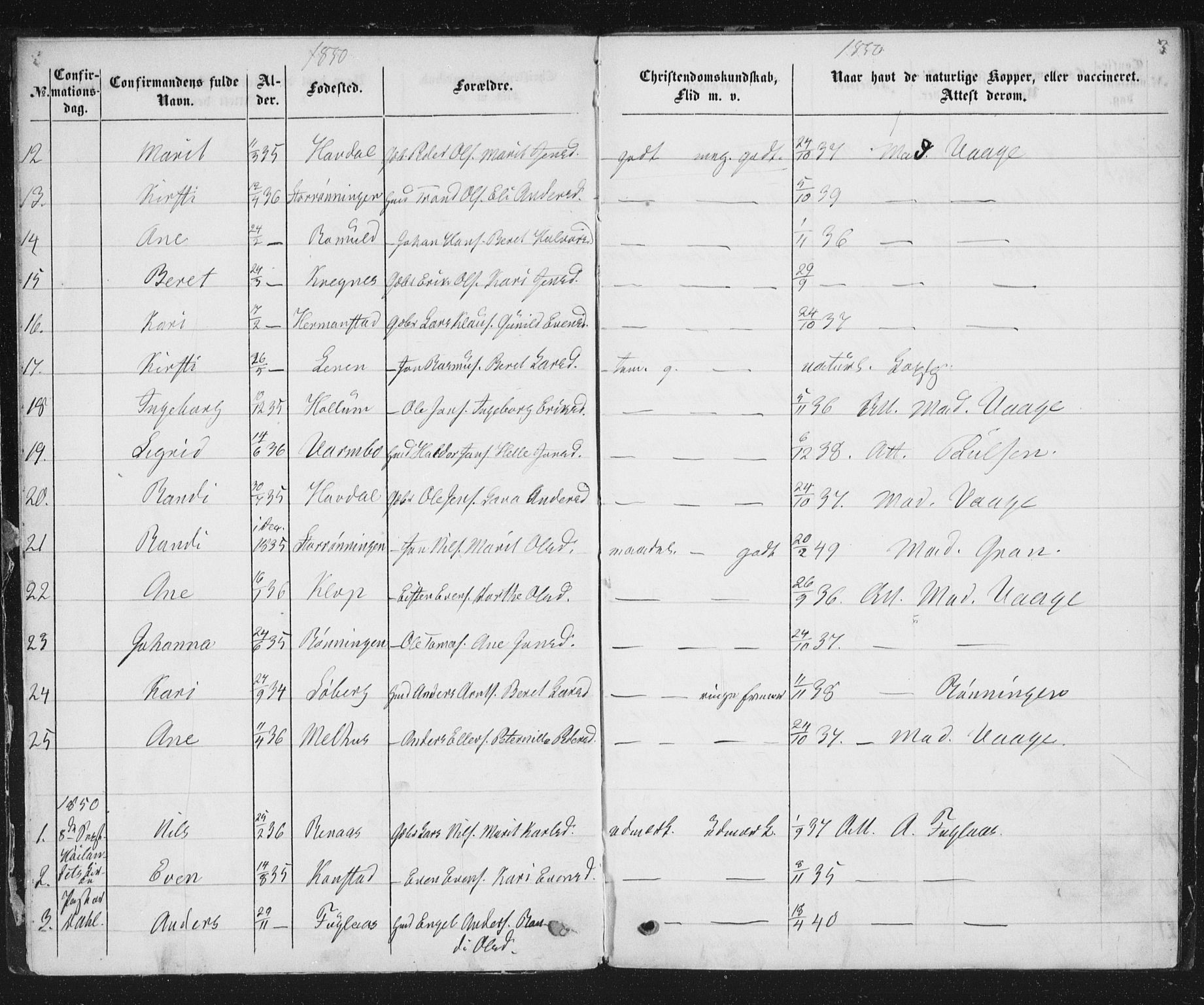 Ministerialprotokoller, klokkerbøker og fødselsregistre - Sør-Trøndelag, AV/SAT-A-1456/691/L1075: Parish register (official) no. 691A07, 1850-1852, p. 3