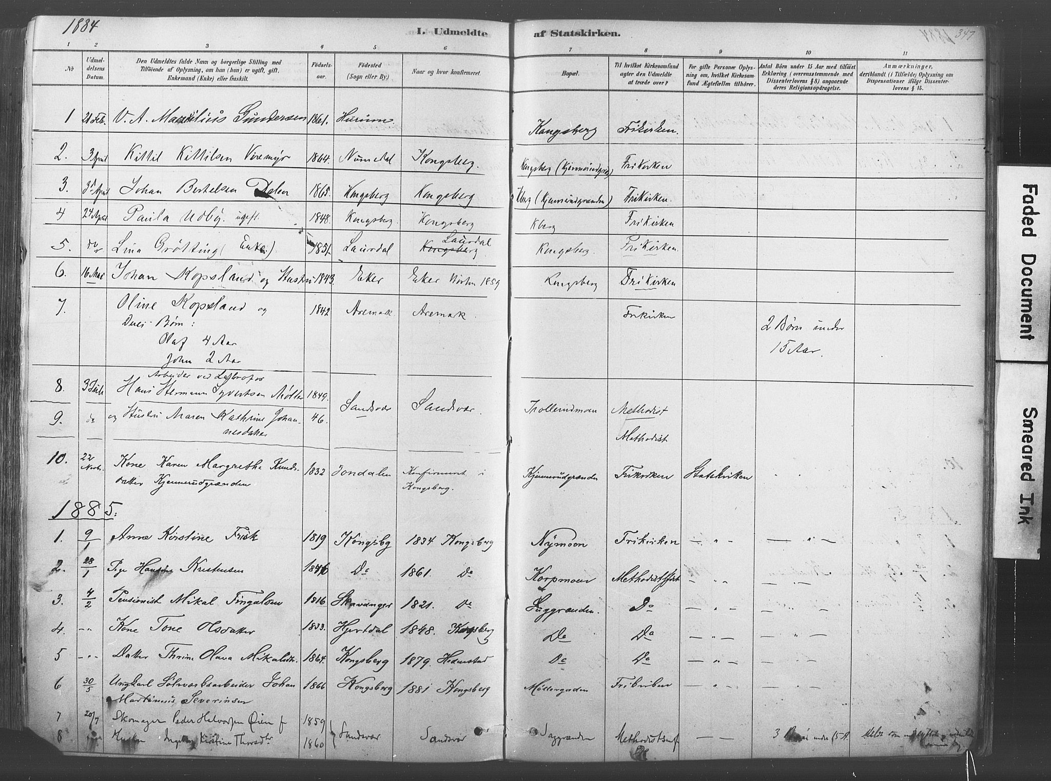 Kongsberg kirkebøker, SAKO/A-22/F/Fb/L0001: Parish register (official) no. II 1, 1878-1886, p. 347