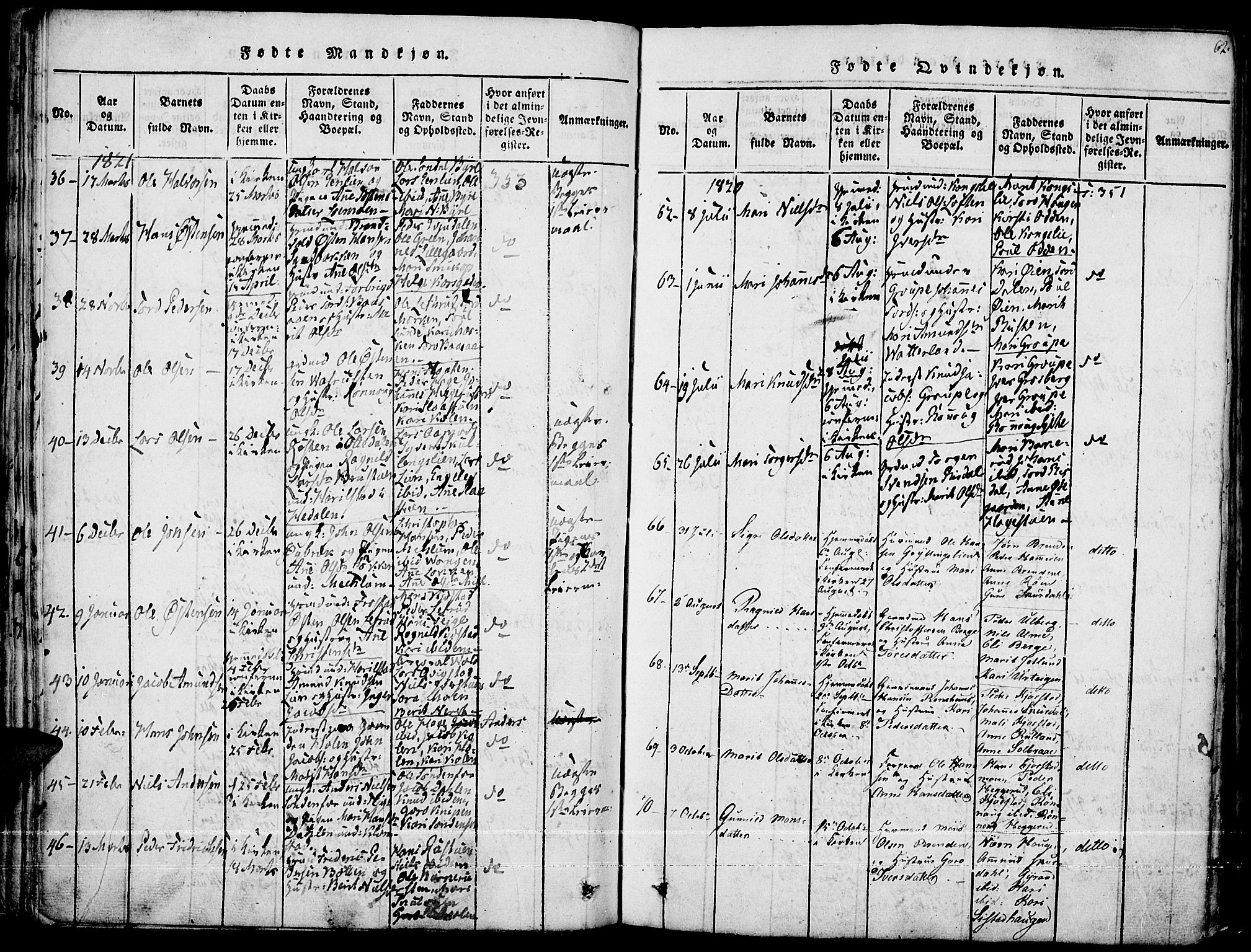 Fron prestekontor, AV/SAH-PREST-078/H/Ha/Haa/L0002: Parish register (official) no. 2, 1816-1827, p. 62