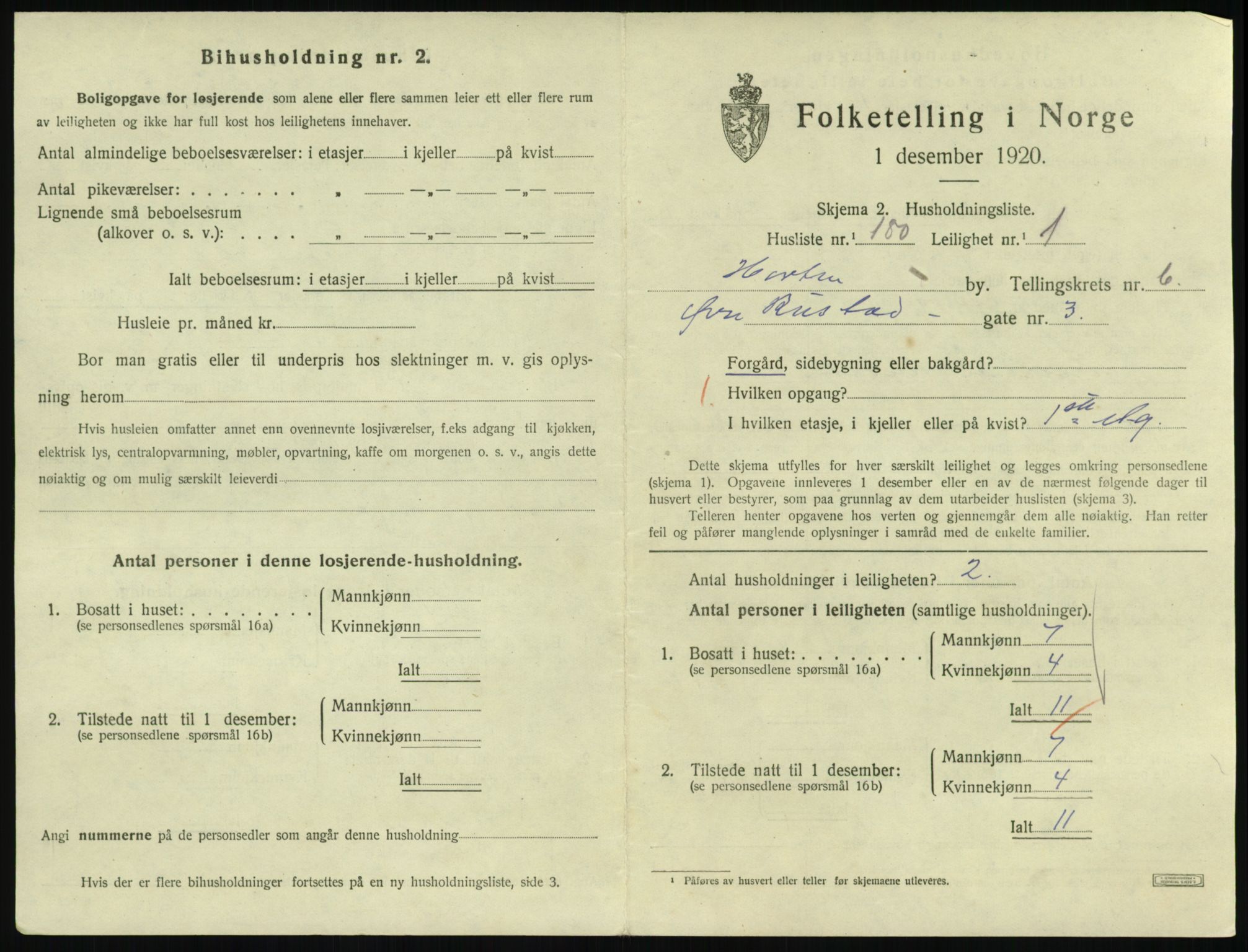 SAKO, 1920 census for Horten, 1920, p. 7085