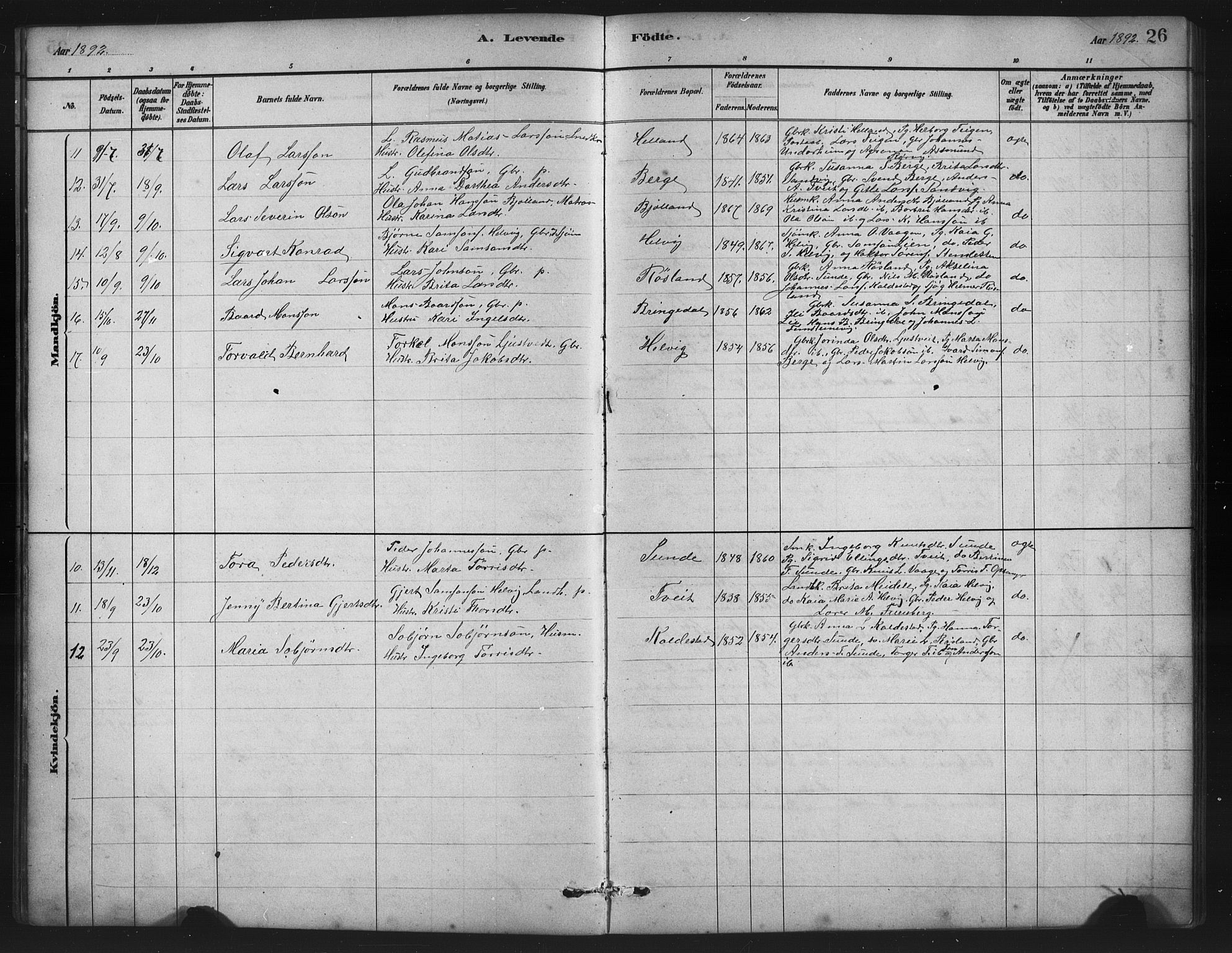 Husnes Sokneprestembete, SAB/A-75901/H/Hab: Parish register (copy) no. A 2, 1881-1917, p. 26