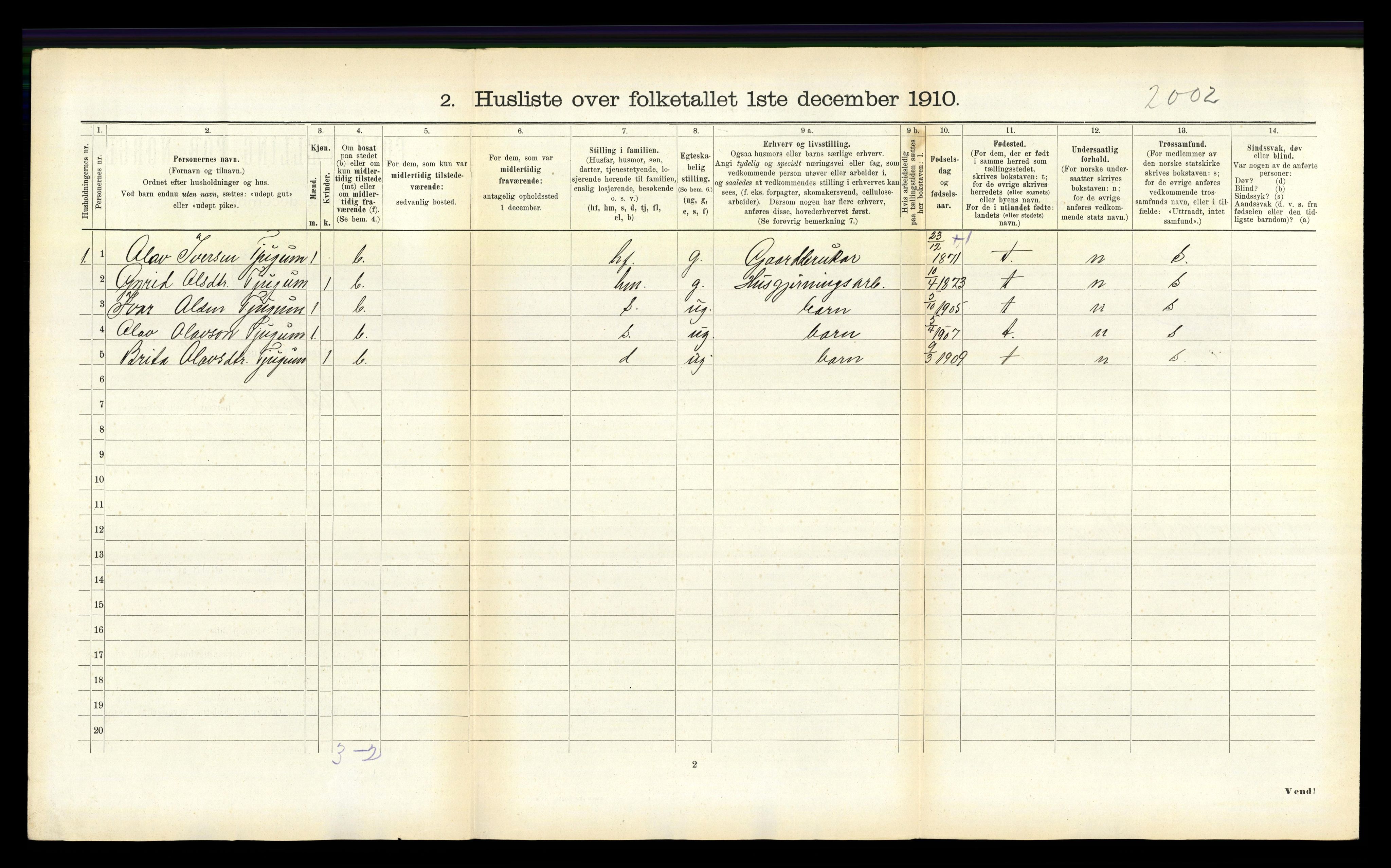 RA, 1910 census for Balestrand, 1910, p. 307