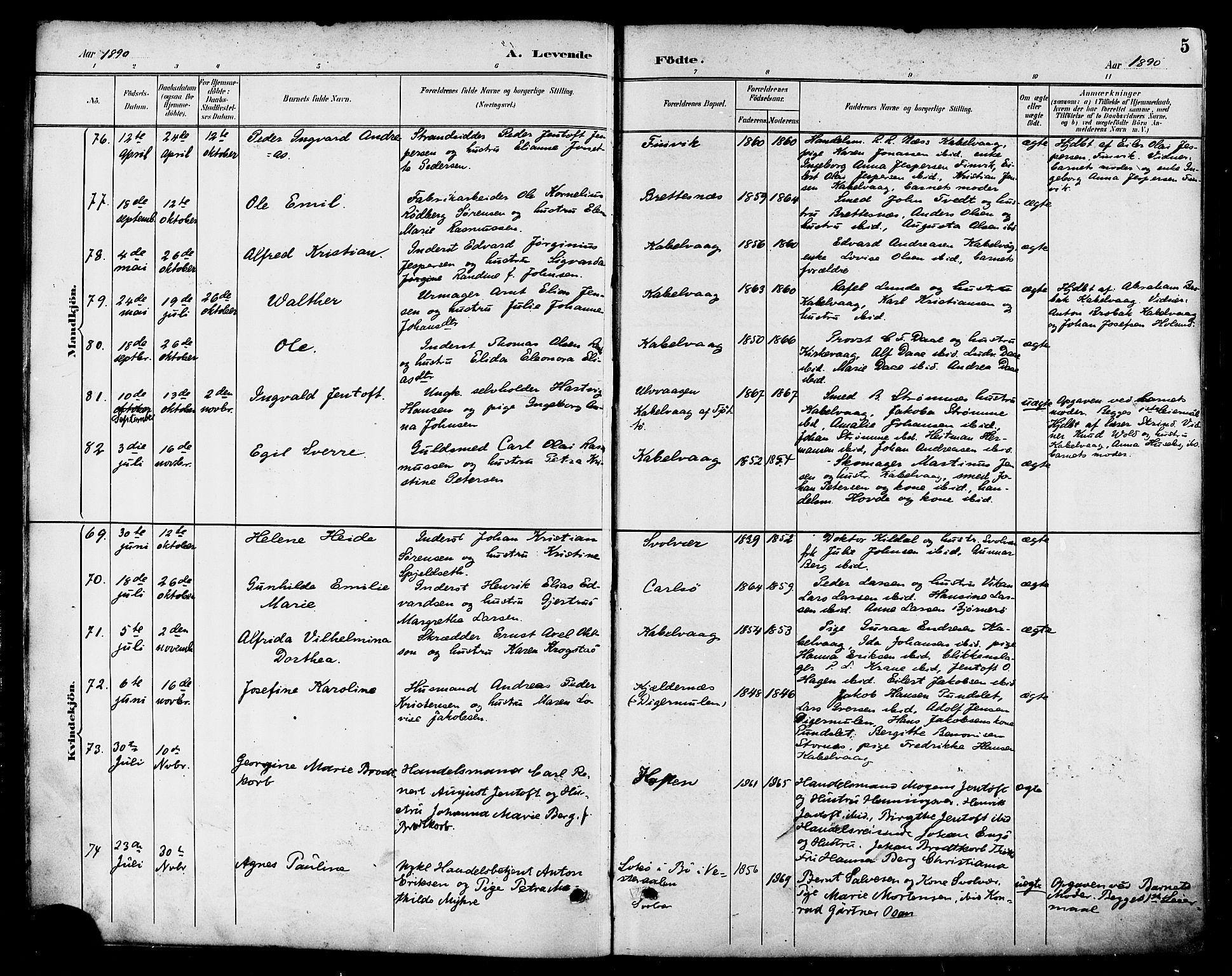 Ministerialprotokoller, klokkerbøker og fødselsregistre - Nordland, SAT/A-1459/874/L1060: Parish register (official) no. 874A04, 1890-1899, p. 5