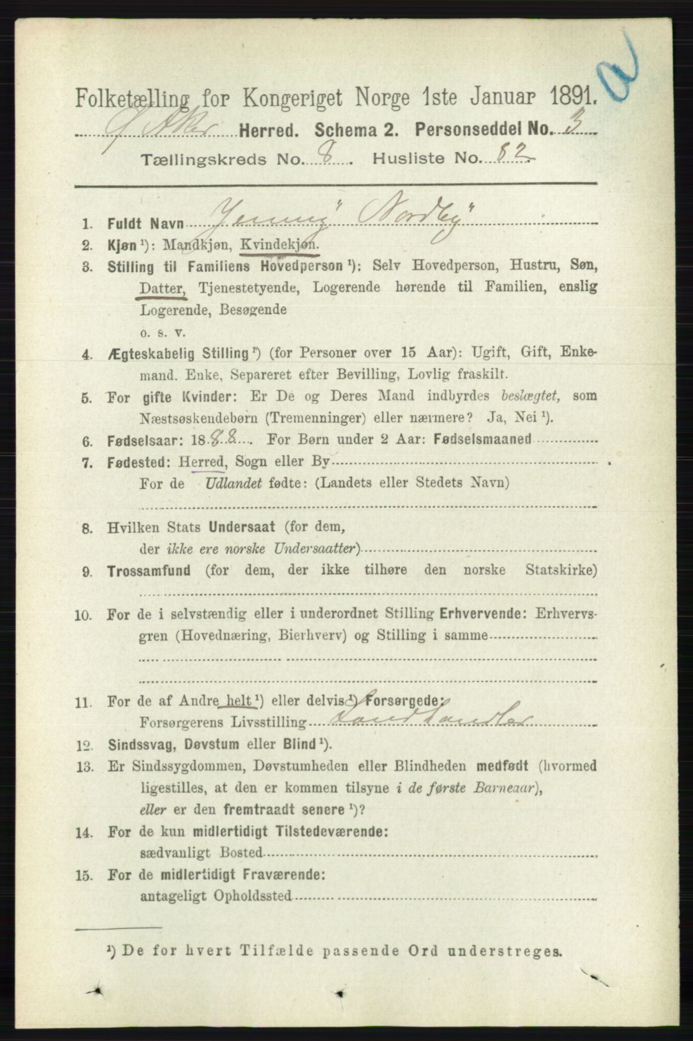 RA, 1891 census for 0218 Aker, 1891, p. 7930