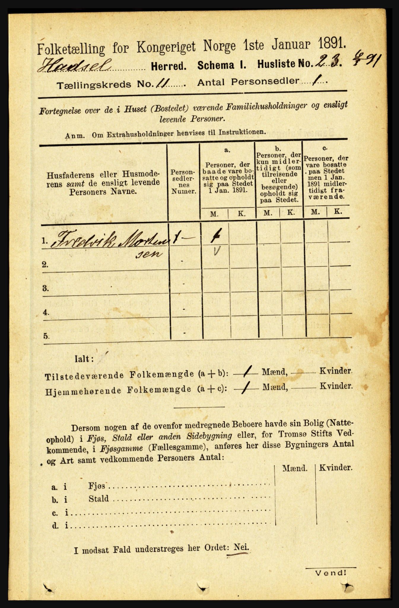 RA, 1891 census for 1866 Hadsel, 1891, p. 4665
