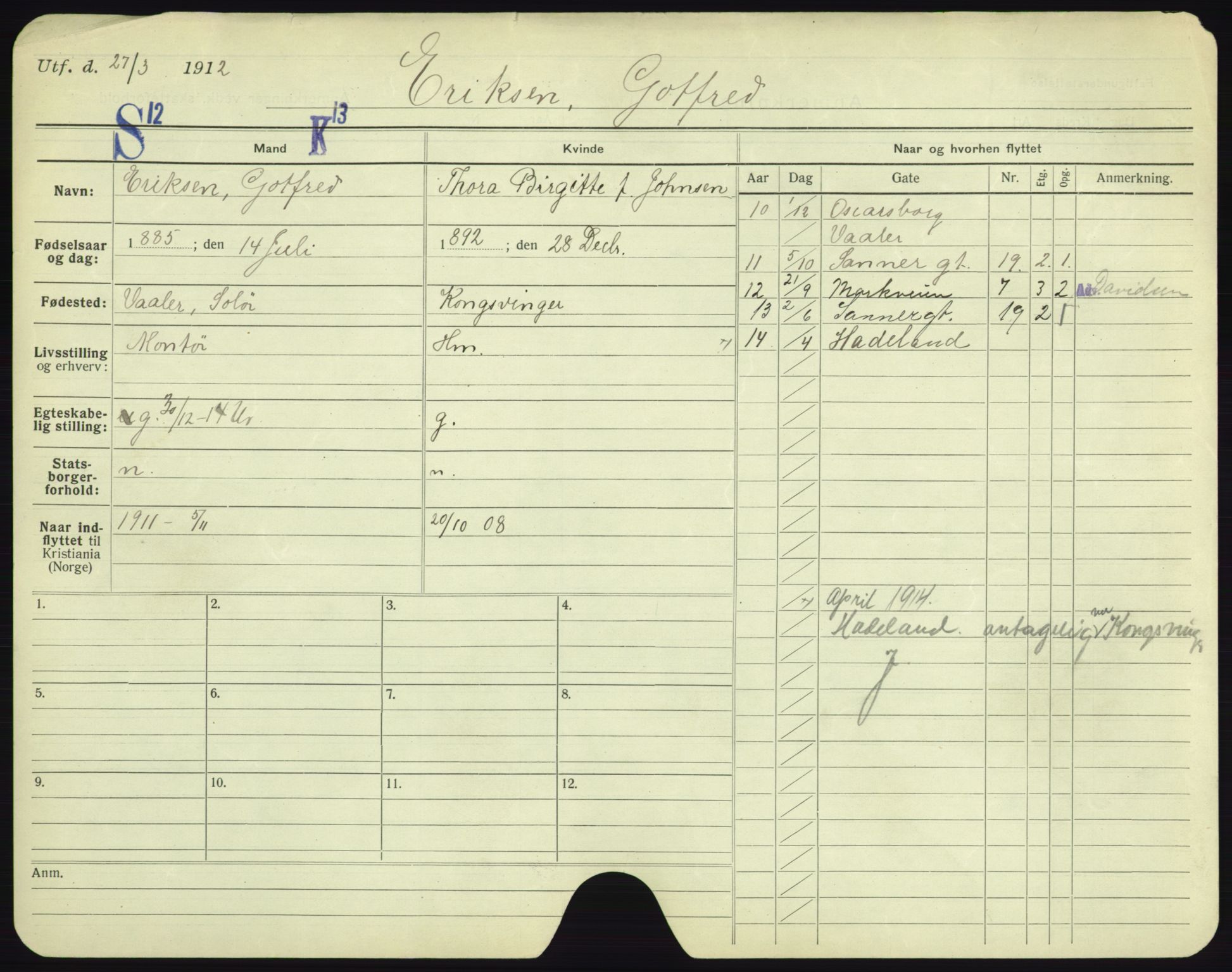 Oslo folkeregister, Registerkort, AV/SAO-A-11715/F/Fa/Fac/L0002: Menn, 1906-1914, p. 1074a