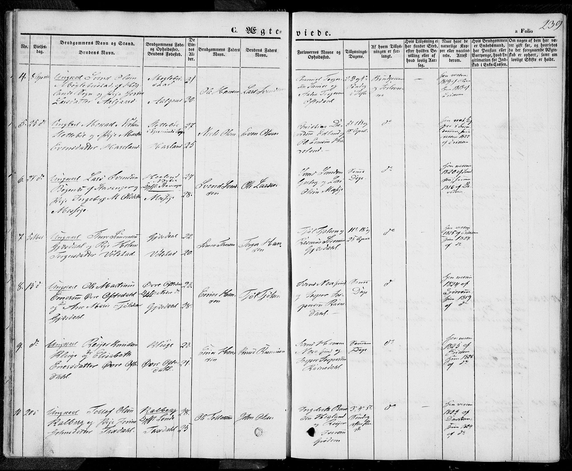 Lye sokneprestkontor, AV/SAST-A-101794/001/30BA/L0006: Parish register (official) no. A 5.2, 1842-1855, p. 239