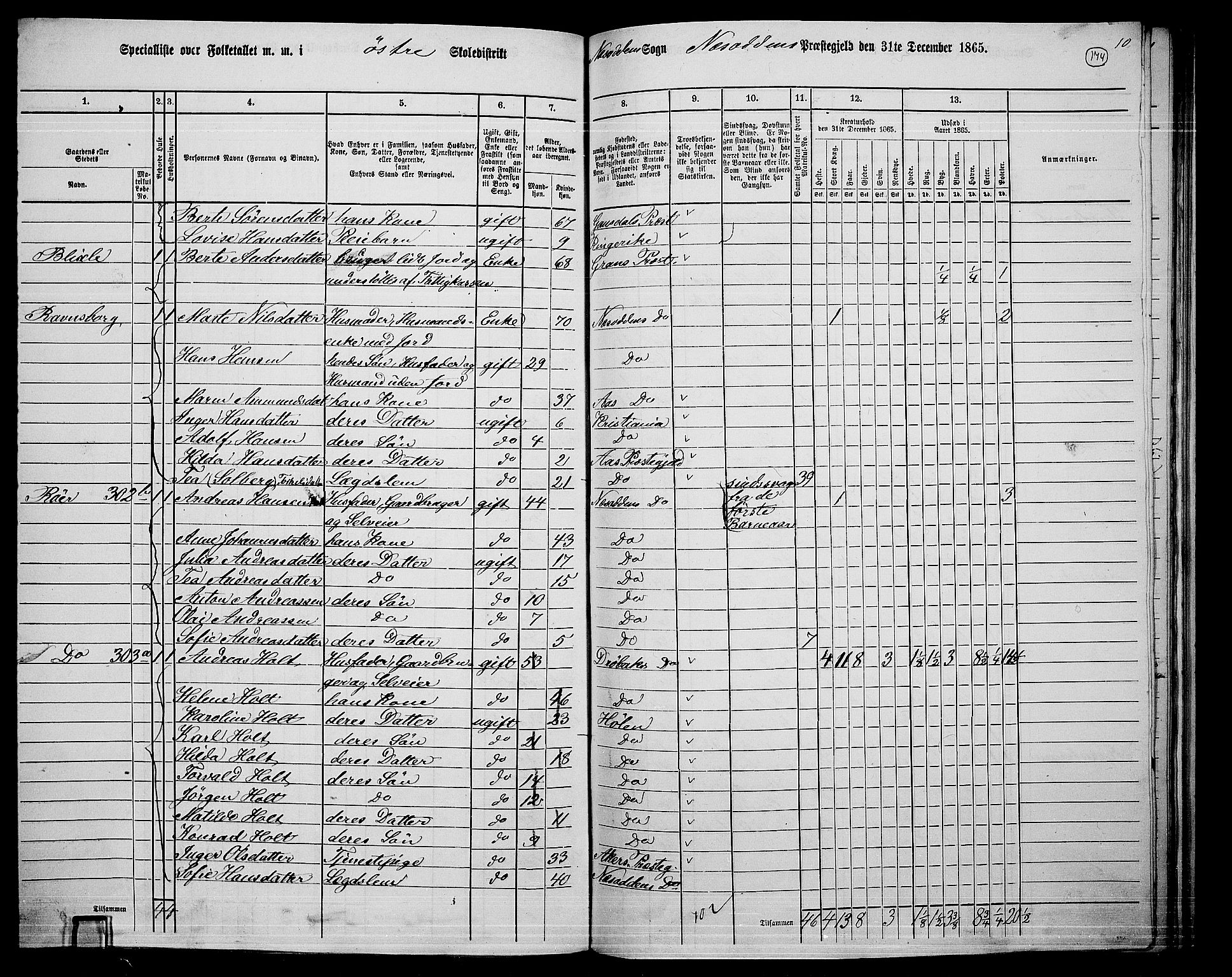 RA, 1865 census for Nesodden, 1865, p. 16