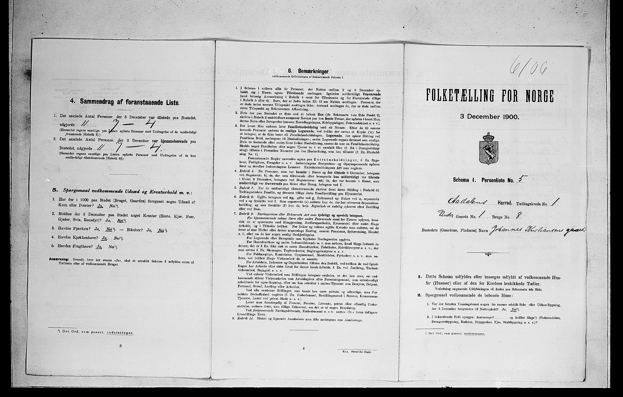 RA, 1900 census for Ådal, 1900, p. 92