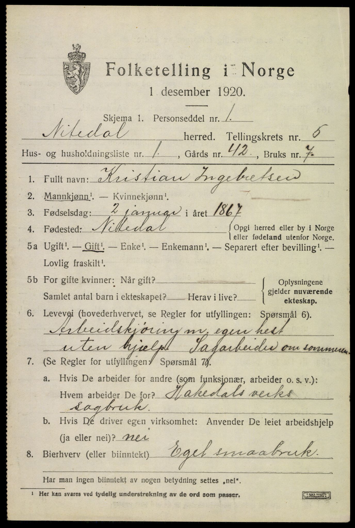 SAO, 1920 census for Nittedal, 1920, p. 6436