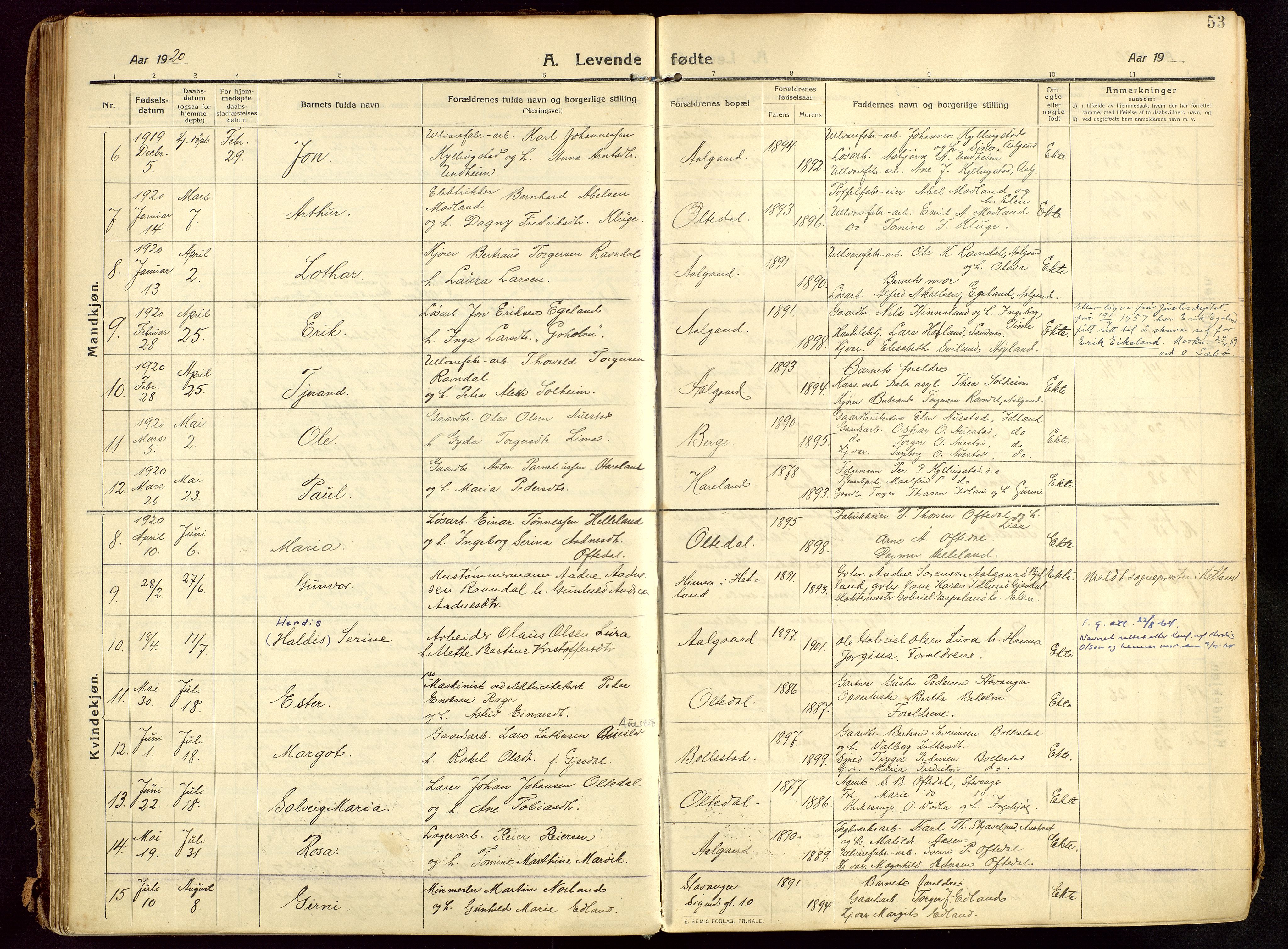 Lye sokneprestkontor, AV/SAST-A-101794/002/B/L0001: Parish register (official) no. A 13, 1910-1925, p. 53