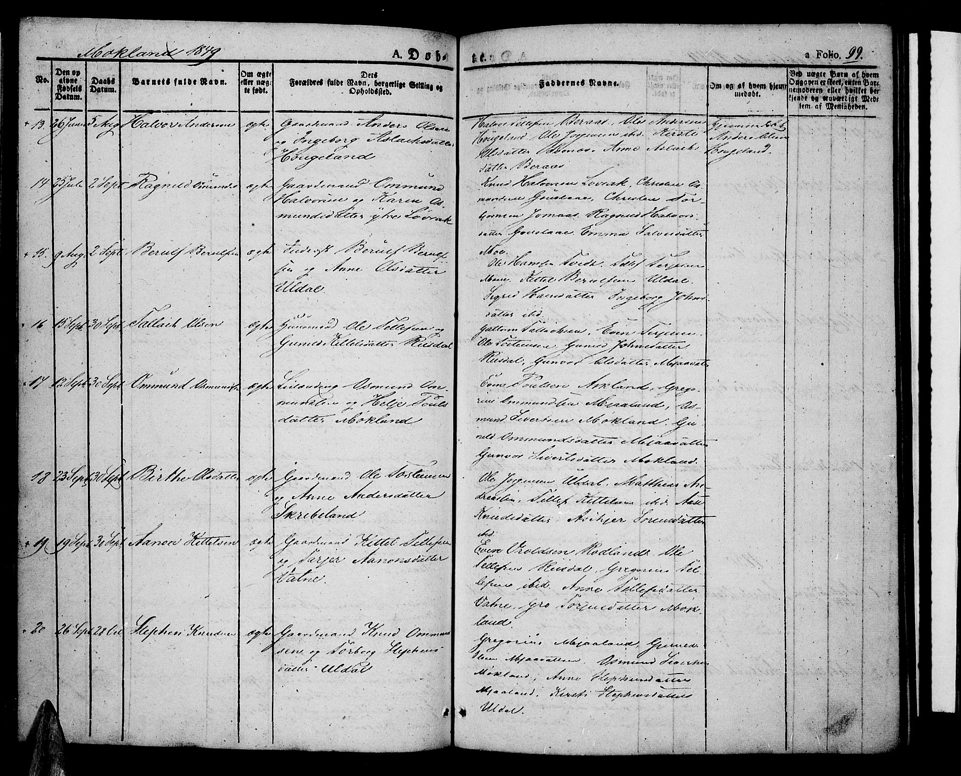 Åmli sokneprestkontor, SAK/1111-0050/F/Fa/Fac/L0007: Parish register (official) no. A 7 /2, 1829-1851, p. 99