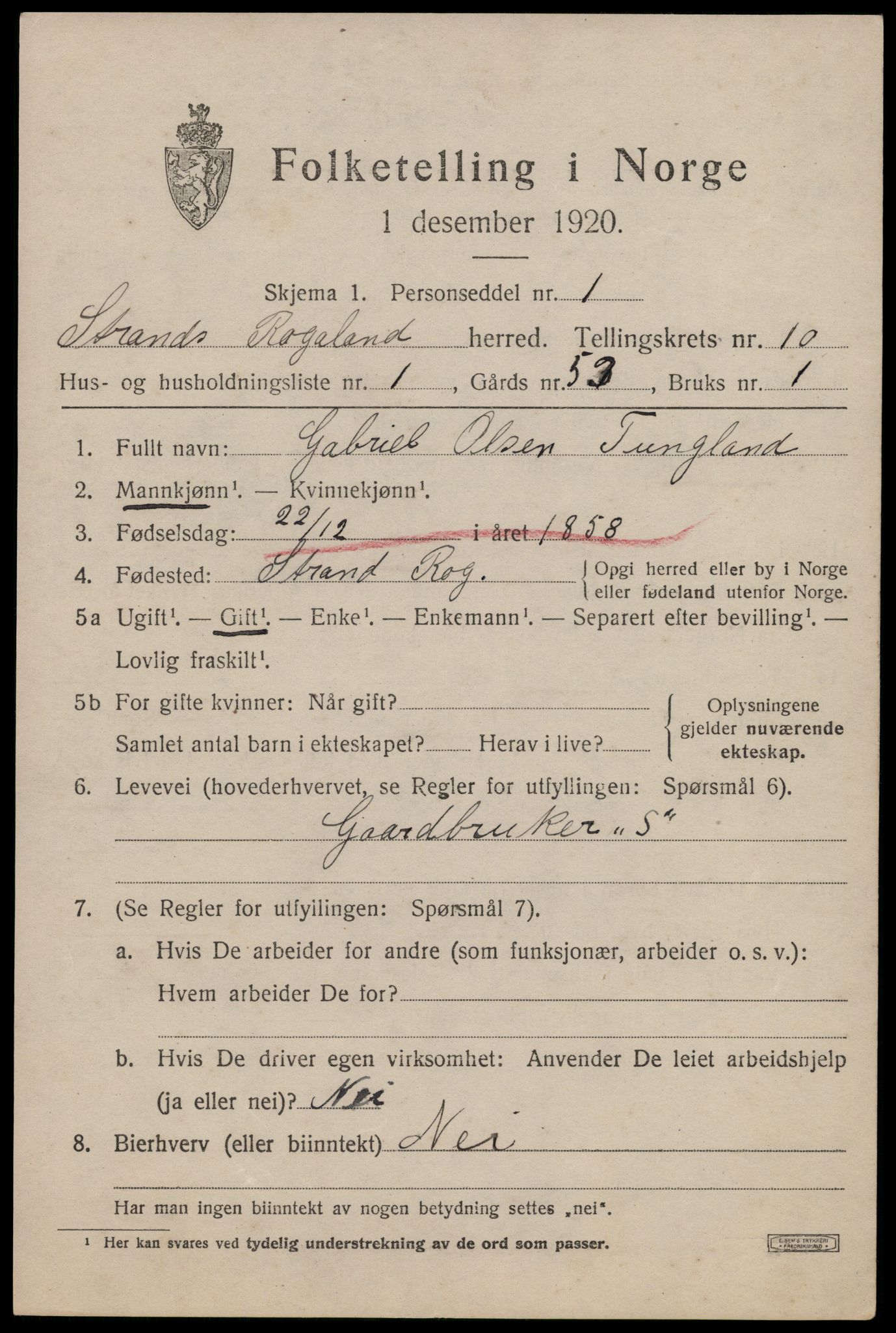 SAST, 1920 census for Strand, 1920, p. 6685