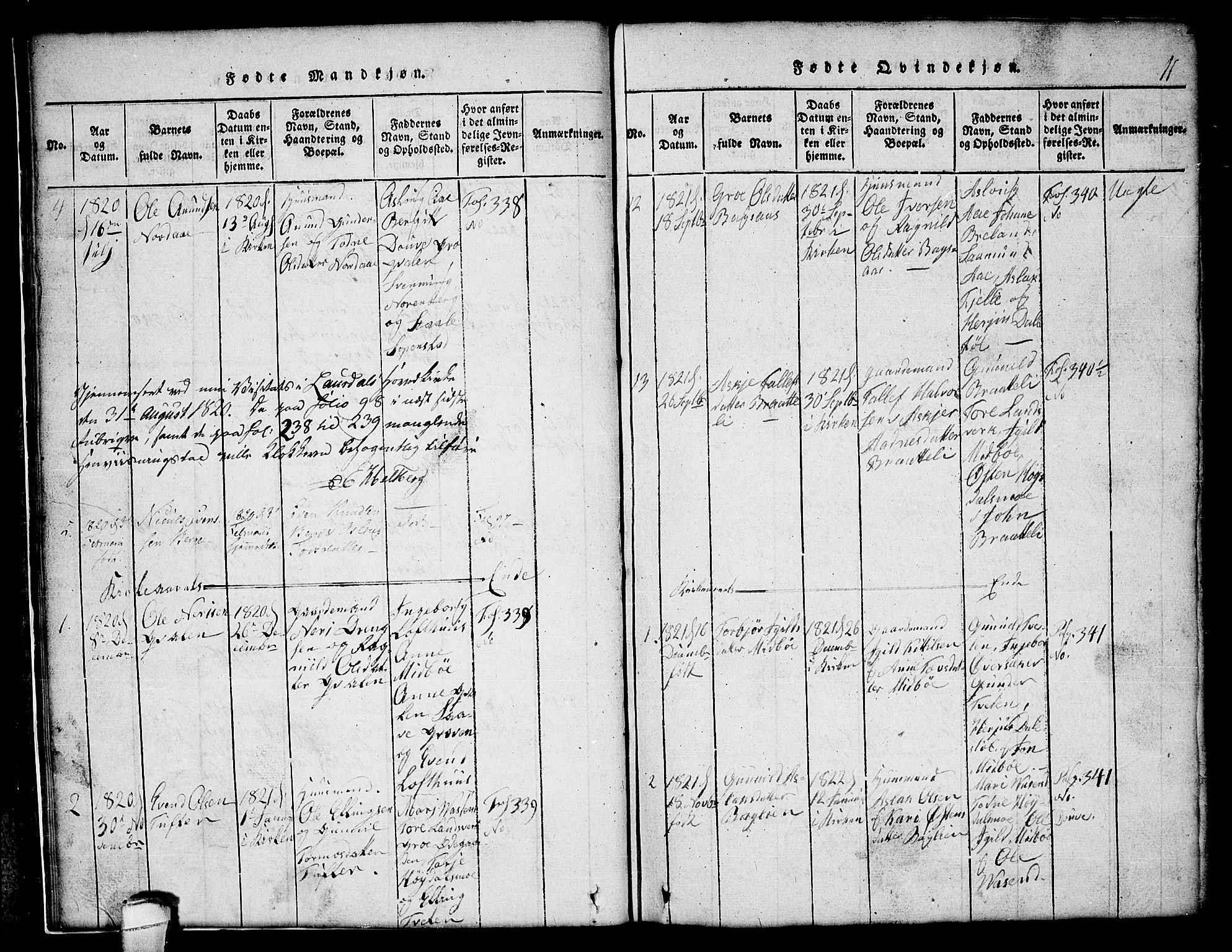 Lårdal kirkebøker, SAKO/A-284/G/Gc/L0001: Parish register (copy) no. III 1, 1815-1854, p. 11