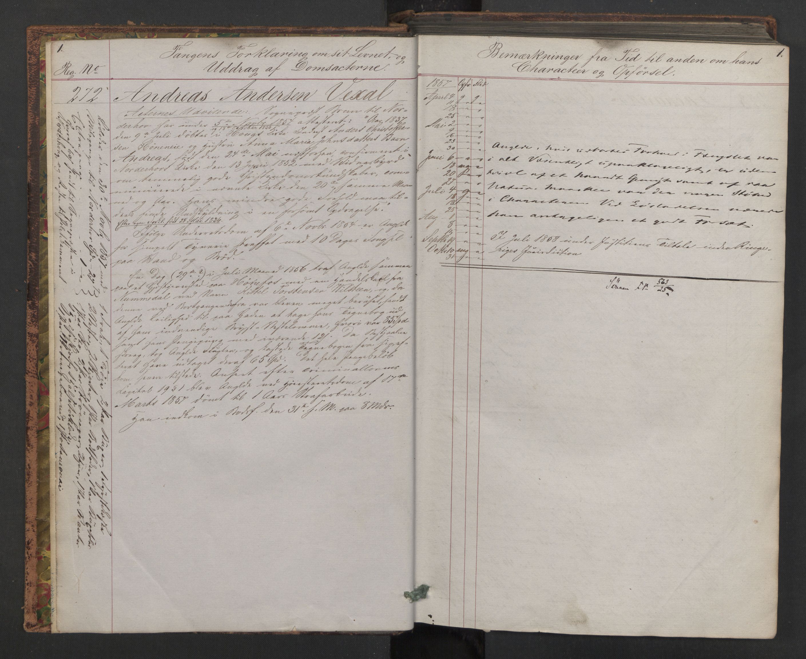 Botsfengslet, AV/RA-S-1539/D/Db/Dbb/L0005: 272b - 613b, 1857-1858, p. 1