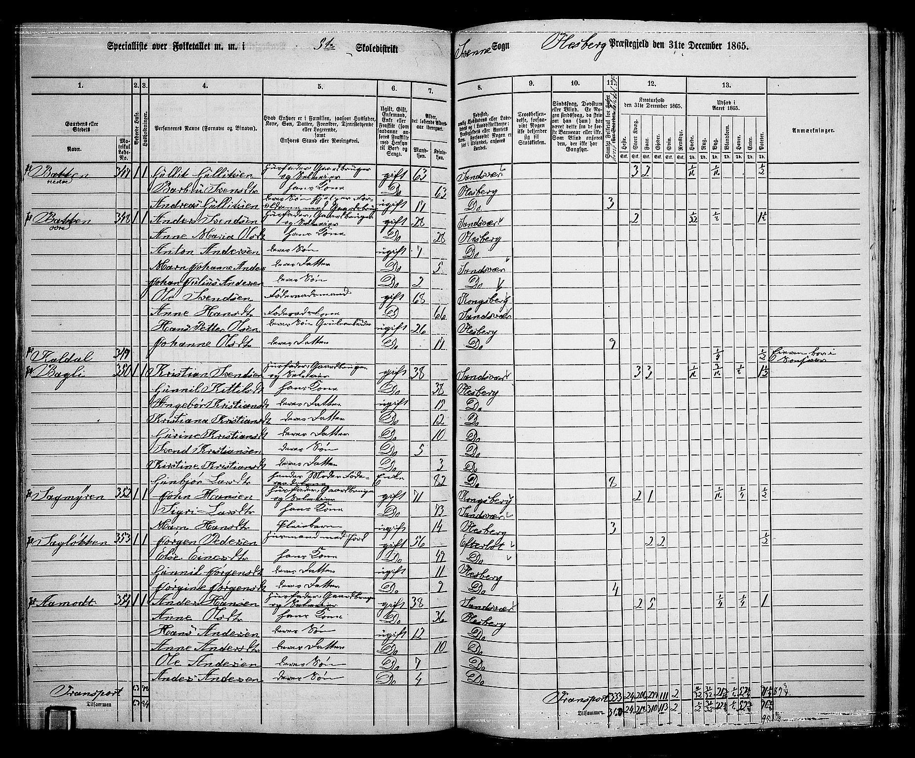 RA, 1865 census for Flesberg, 1865, p. 101