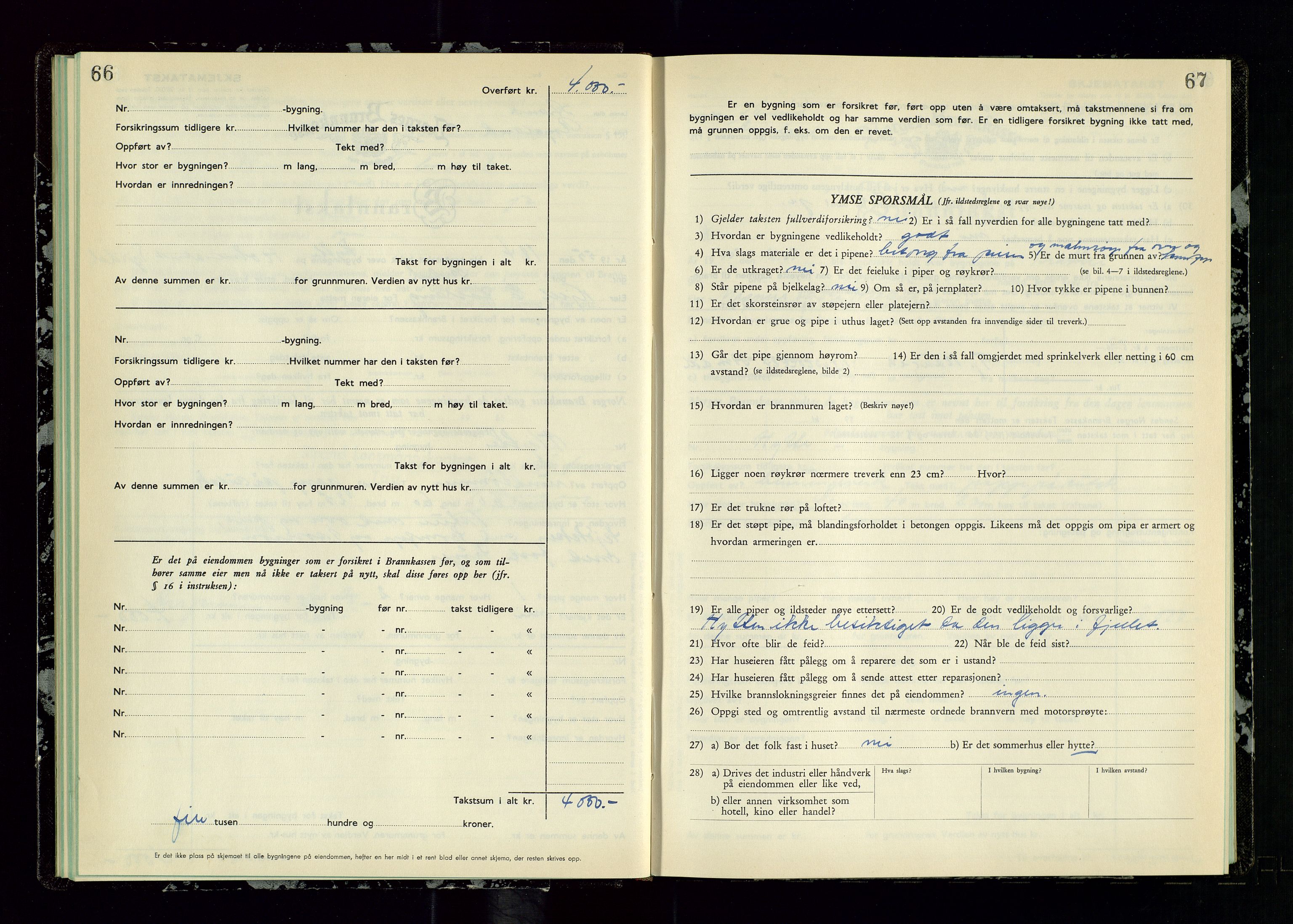 Strand og Forsand lensmannskontor, SAST/A-100451/Gob/L0003: Branntakstprotokoll, 1953-1955, p. 66-67