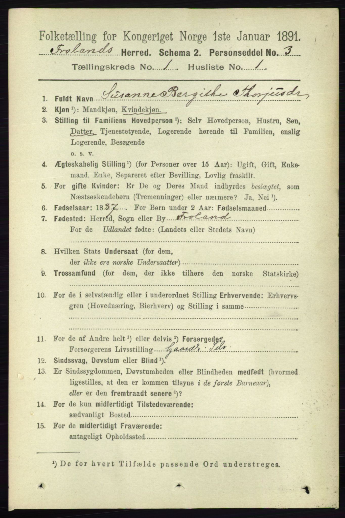 RA, 1891 census for 0919 Froland, 1891, p. 77