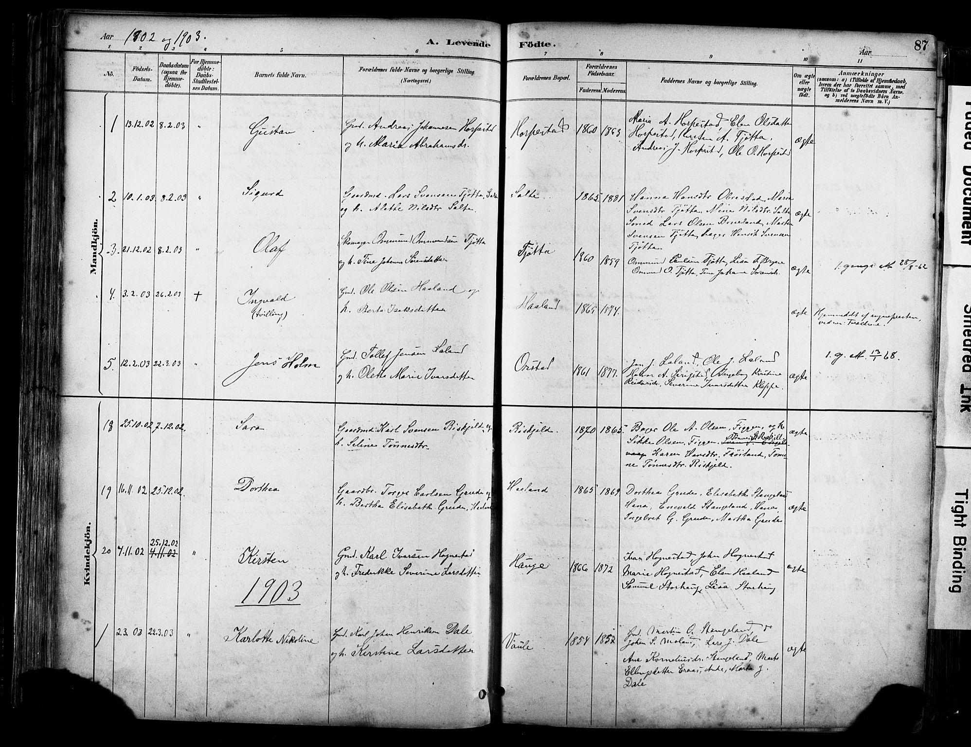 Klepp sokneprestkontor, SAST/A-101803/001/3/30BA/L0009: Parish register (official) no. A 7, 1886-1915, p. 87