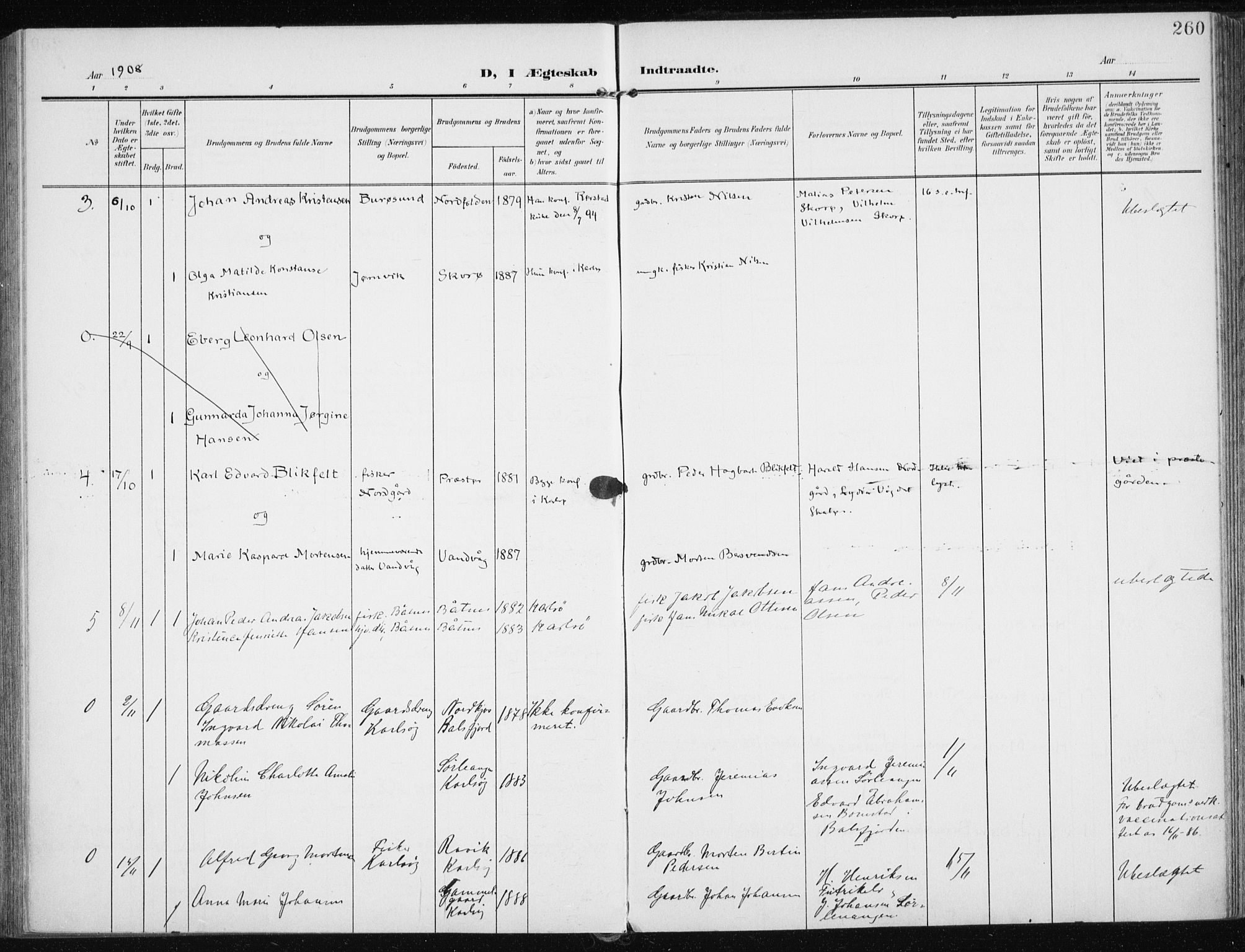 Karlsøy sokneprestembete, SATØ/S-1299/H/Ha/Haa/L0014kirke: Parish register (official) no. 14, 1903-1917, p. 260