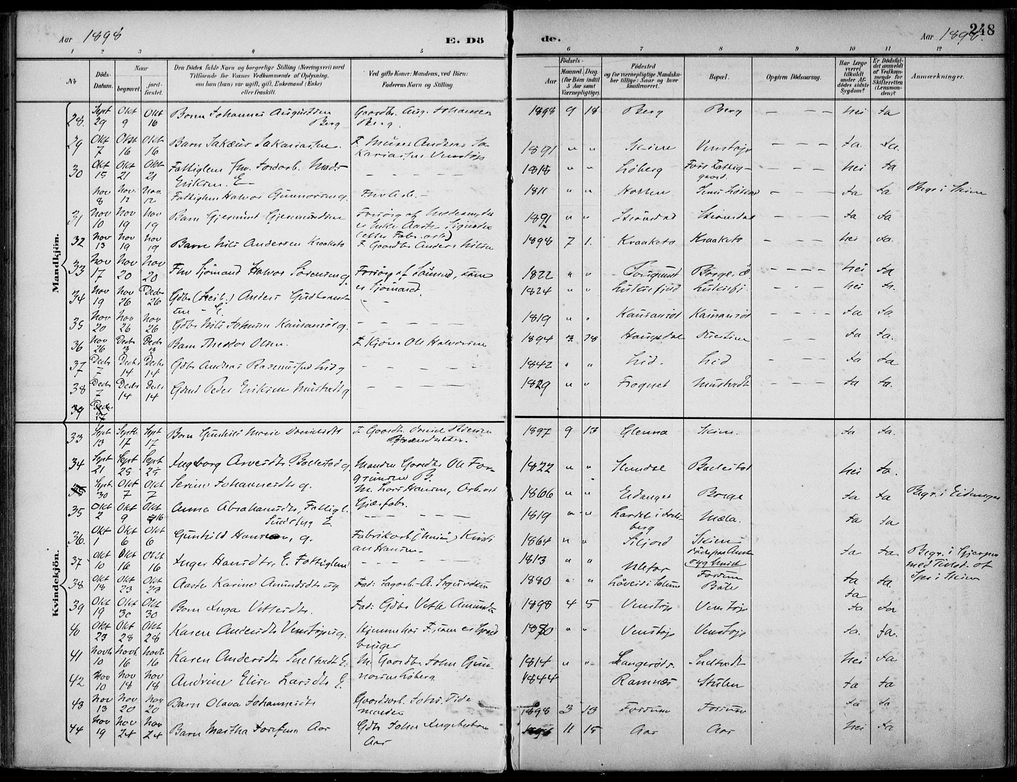 Gjerpen kirkebøker, SAKO/A-265/F/Fa/L0011: Parish register (official) no. I 11, 1896-1904, p. 248