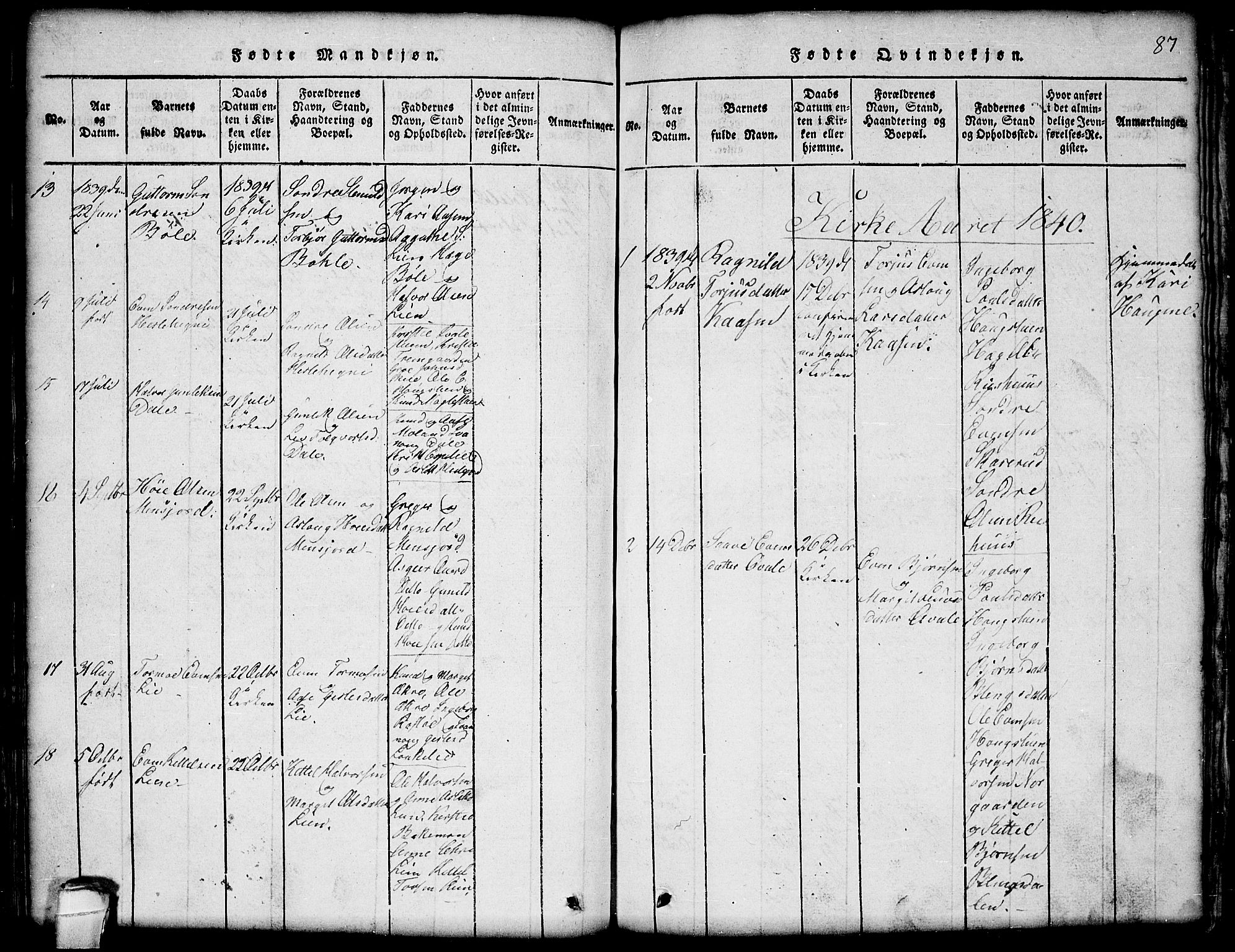 Seljord kirkebøker, SAKO/A-20/G/Gb/L0002: Parish register (copy) no. II 2, 1815-1854, p. 87