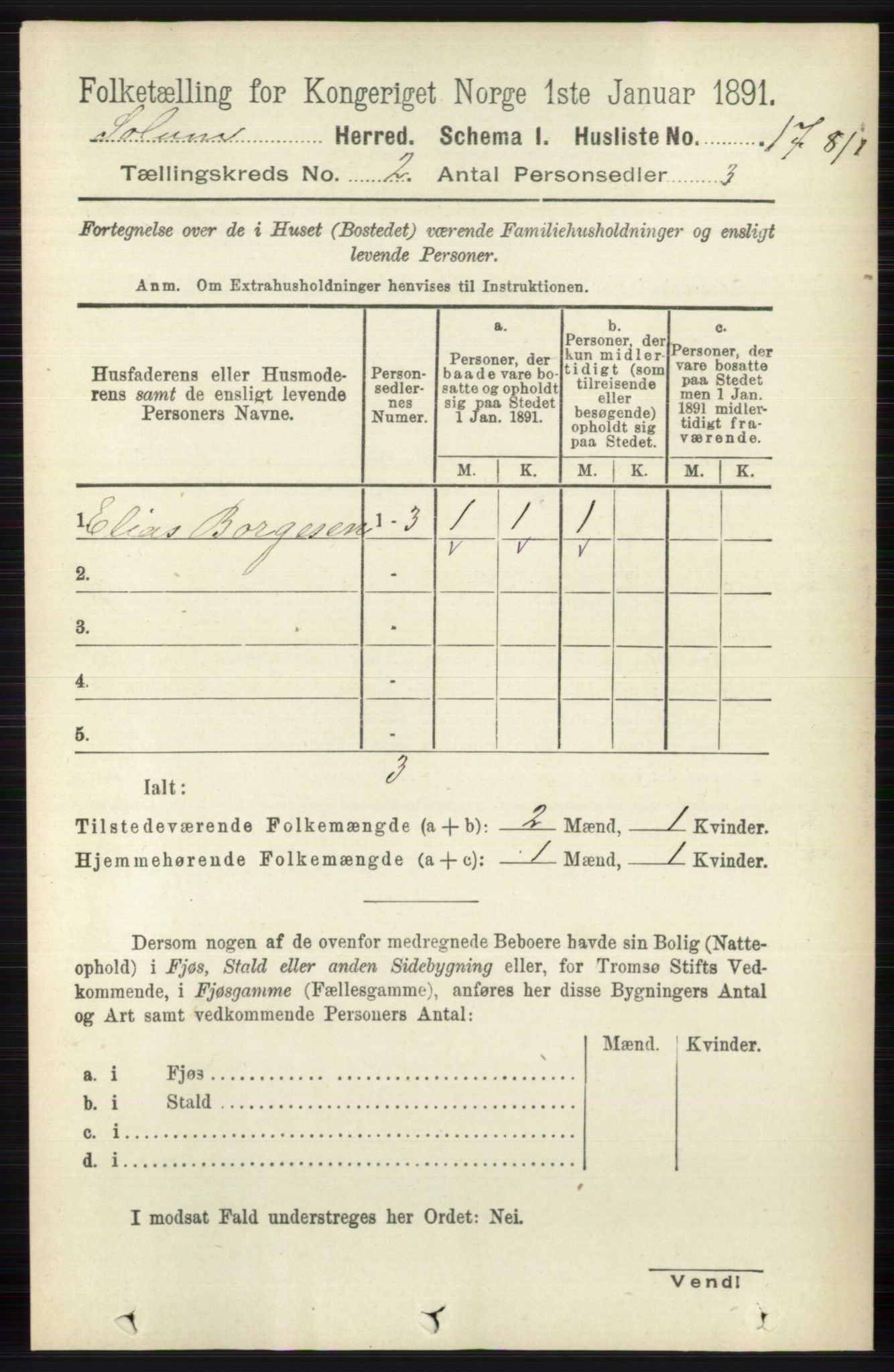 RA, 1891 census for 0818 Solum, 1891, p. 95