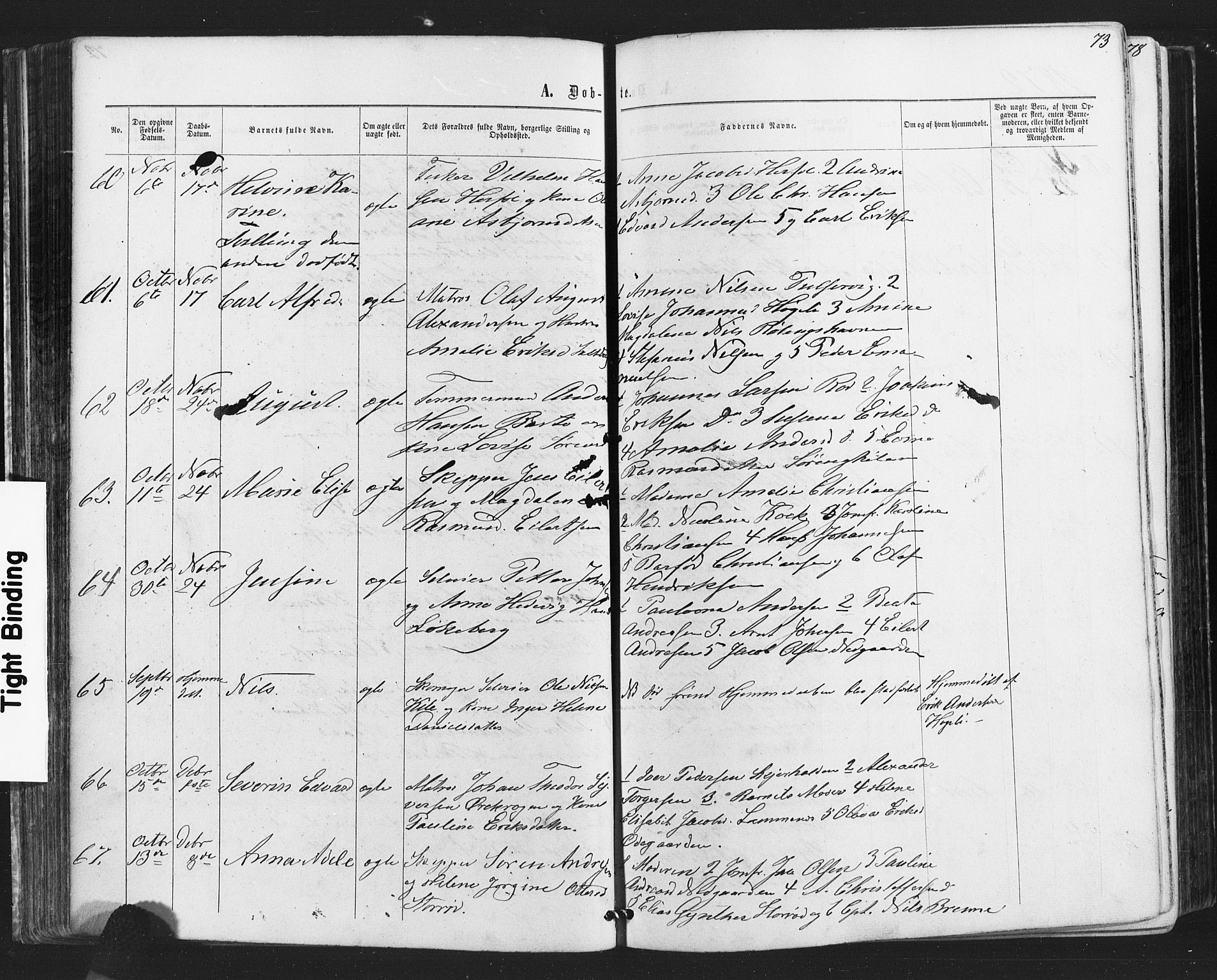 Hvaler prestekontor Kirkebøker, SAO/A-2001/F/Fa/L0007: Parish register (official) no. I 7, 1864-1878, p. 73