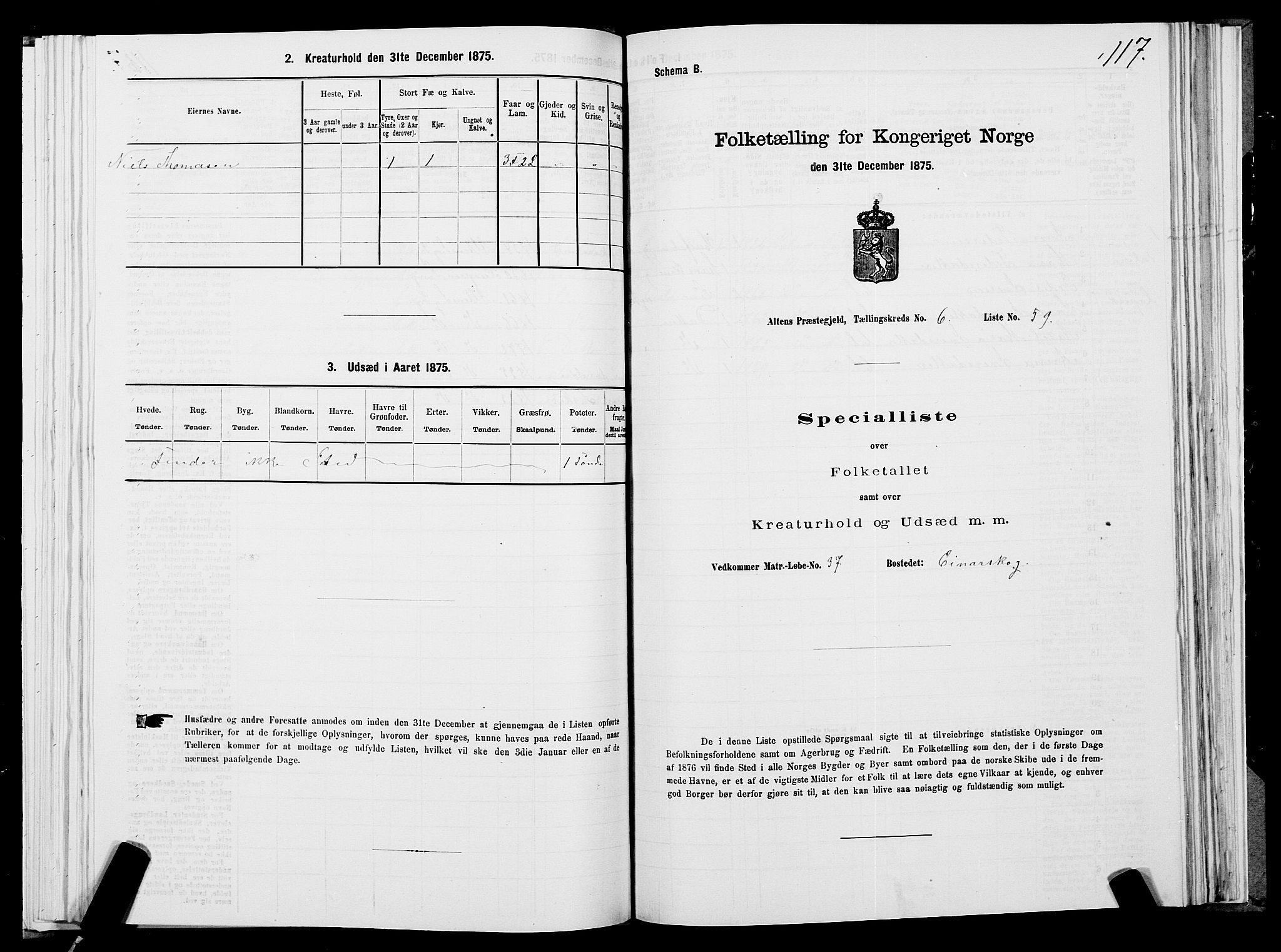 SATØ, 1875 census for 2012P Alta, 1875, p. 3117