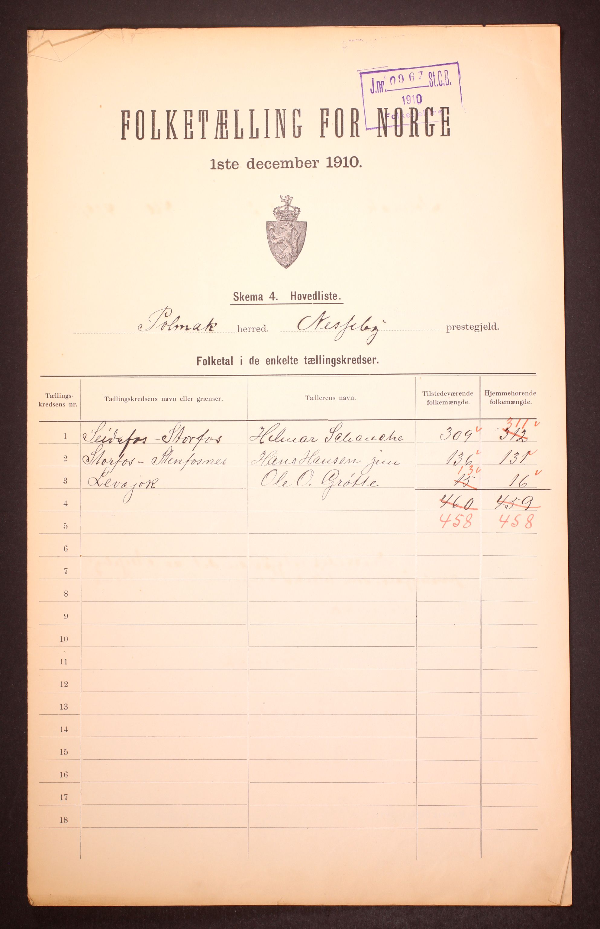 RA, 1910 census for Polmak, 1910, p. 2