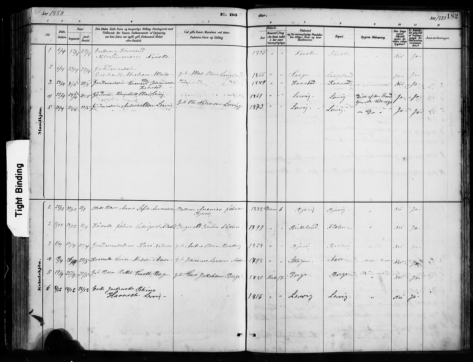 Gaular sokneprestembete, AV/SAB-A-80001/H/Hab: Parish register (copy) no. B 3, 1882-1913, p. 182