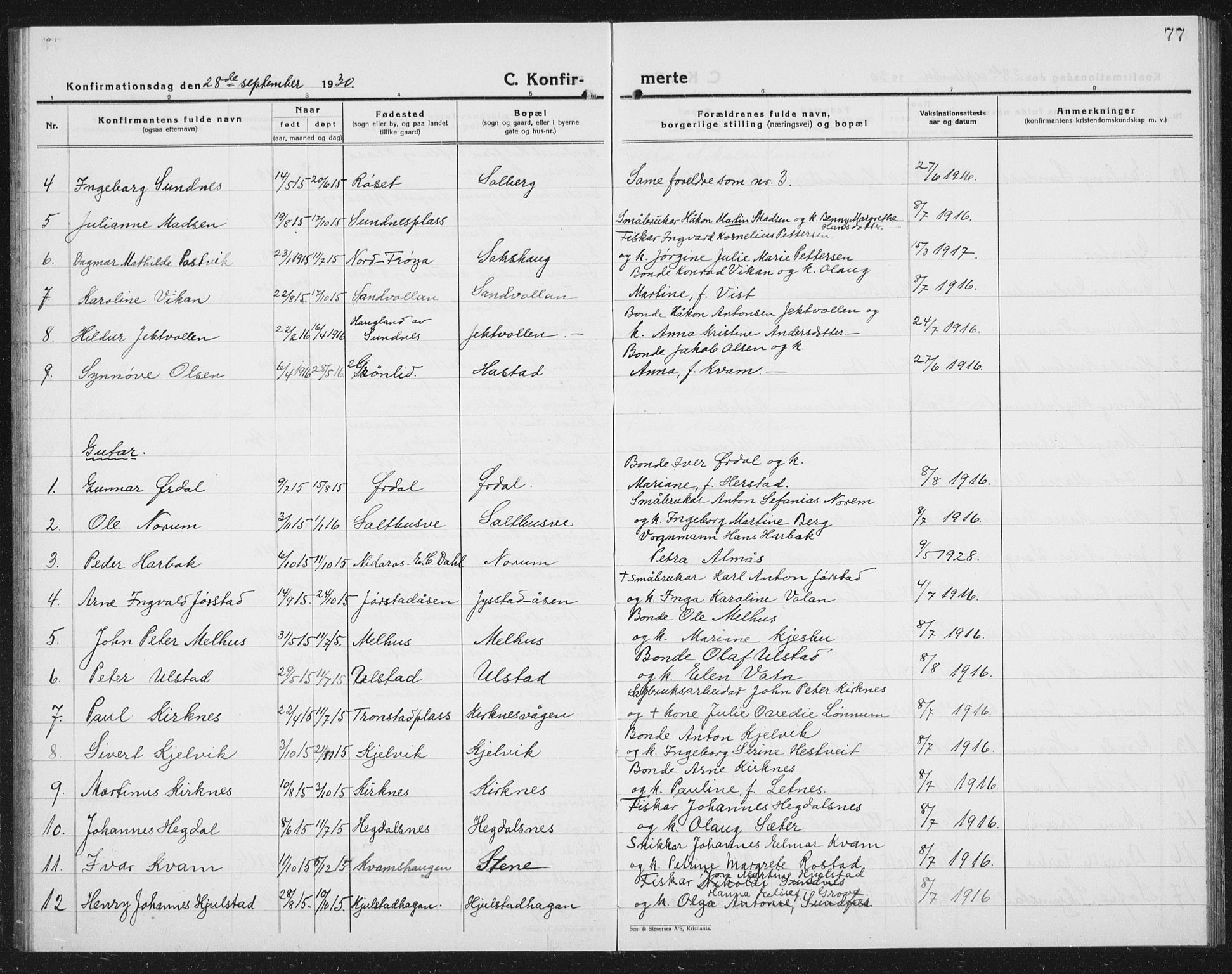 Ministerialprotokoller, klokkerbøker og fødselsregistre - Nord-Trøndelag, AV/SAT-A-1458/730/L0303: Parish register (copy) no. 730C06, 1924-1933, p. 77