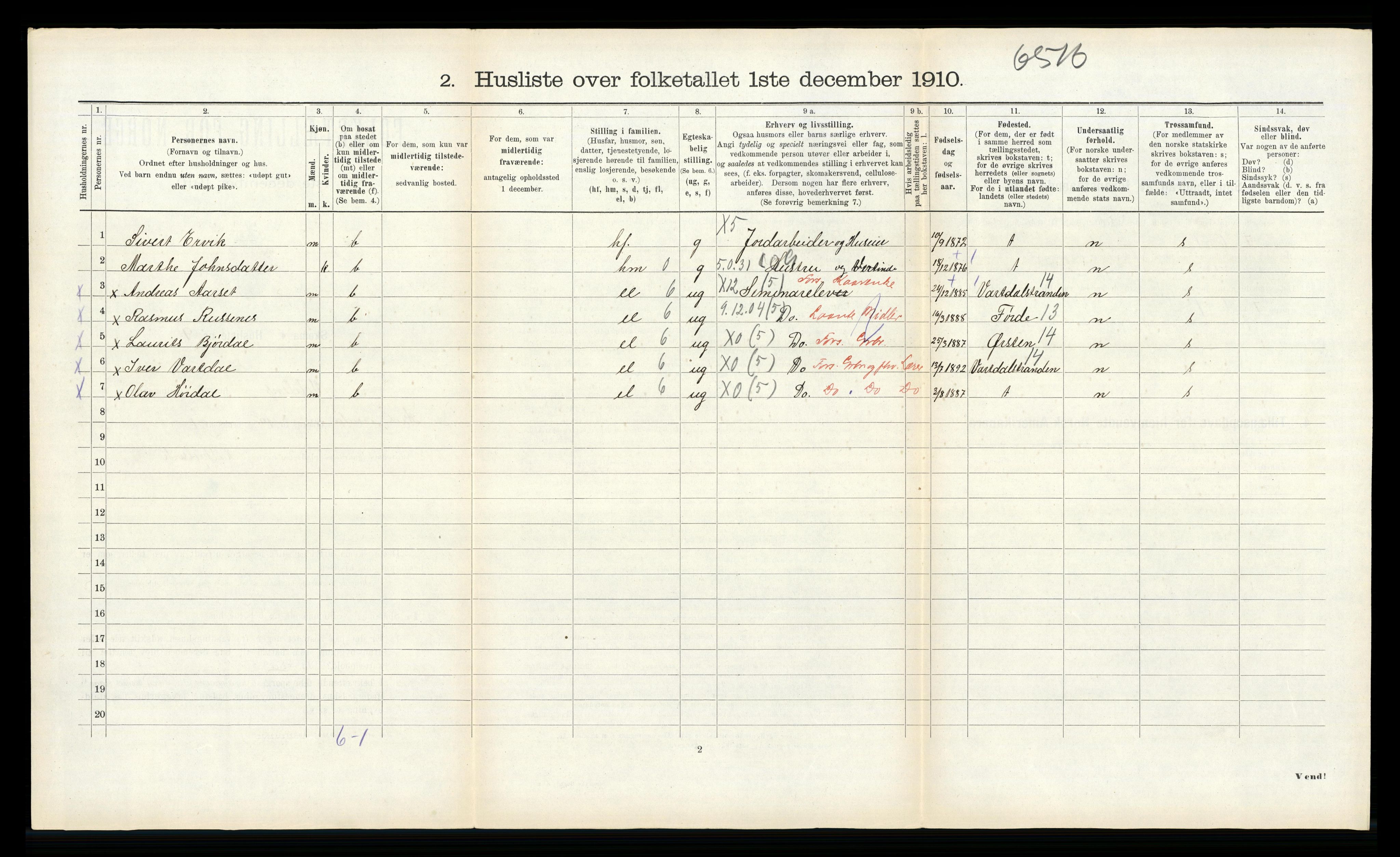 RA, 1910 census for Volda, 1910, p. 543