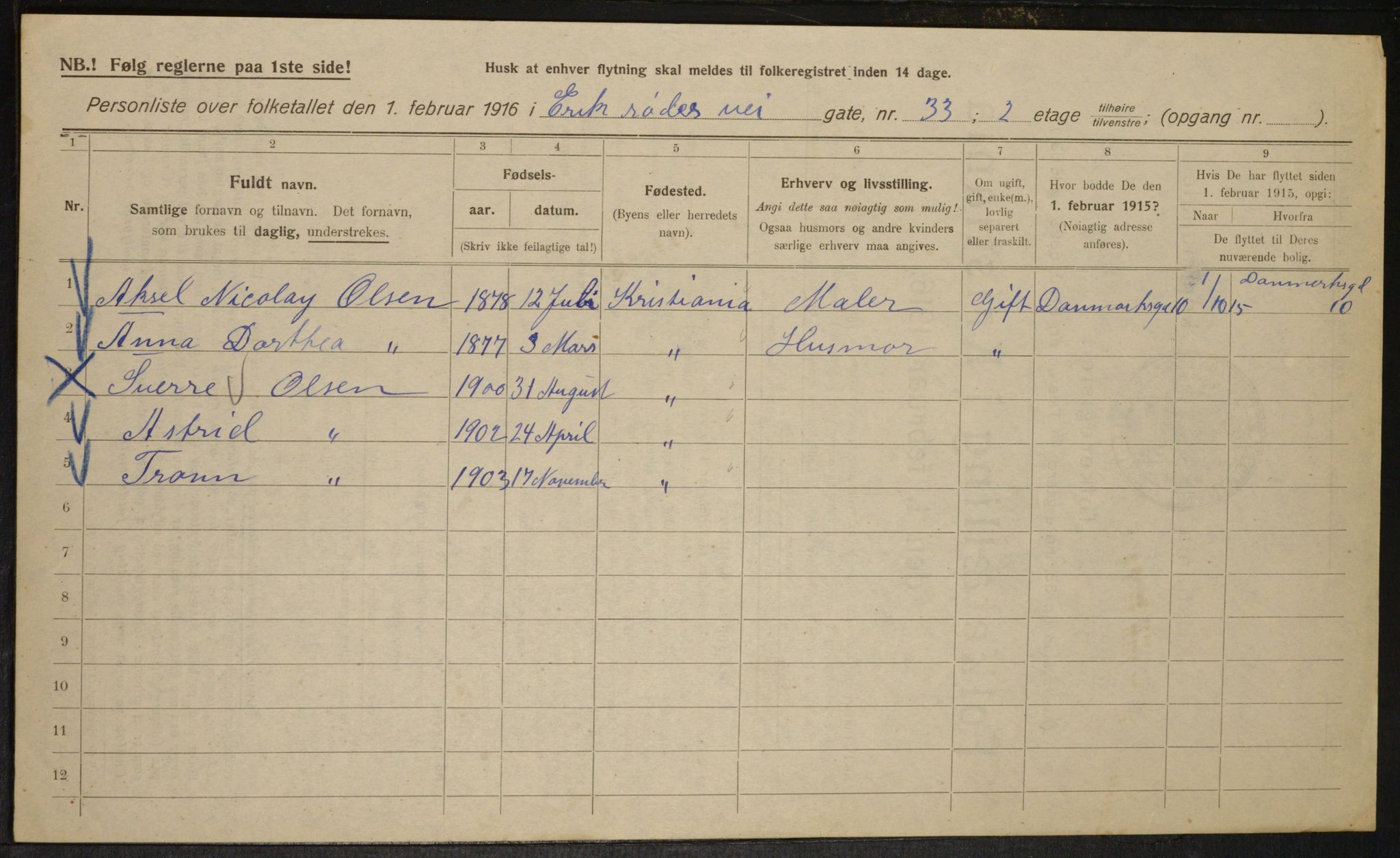 OBA, Municipal Census 1916 for Kristiania, 1916, p. 19868