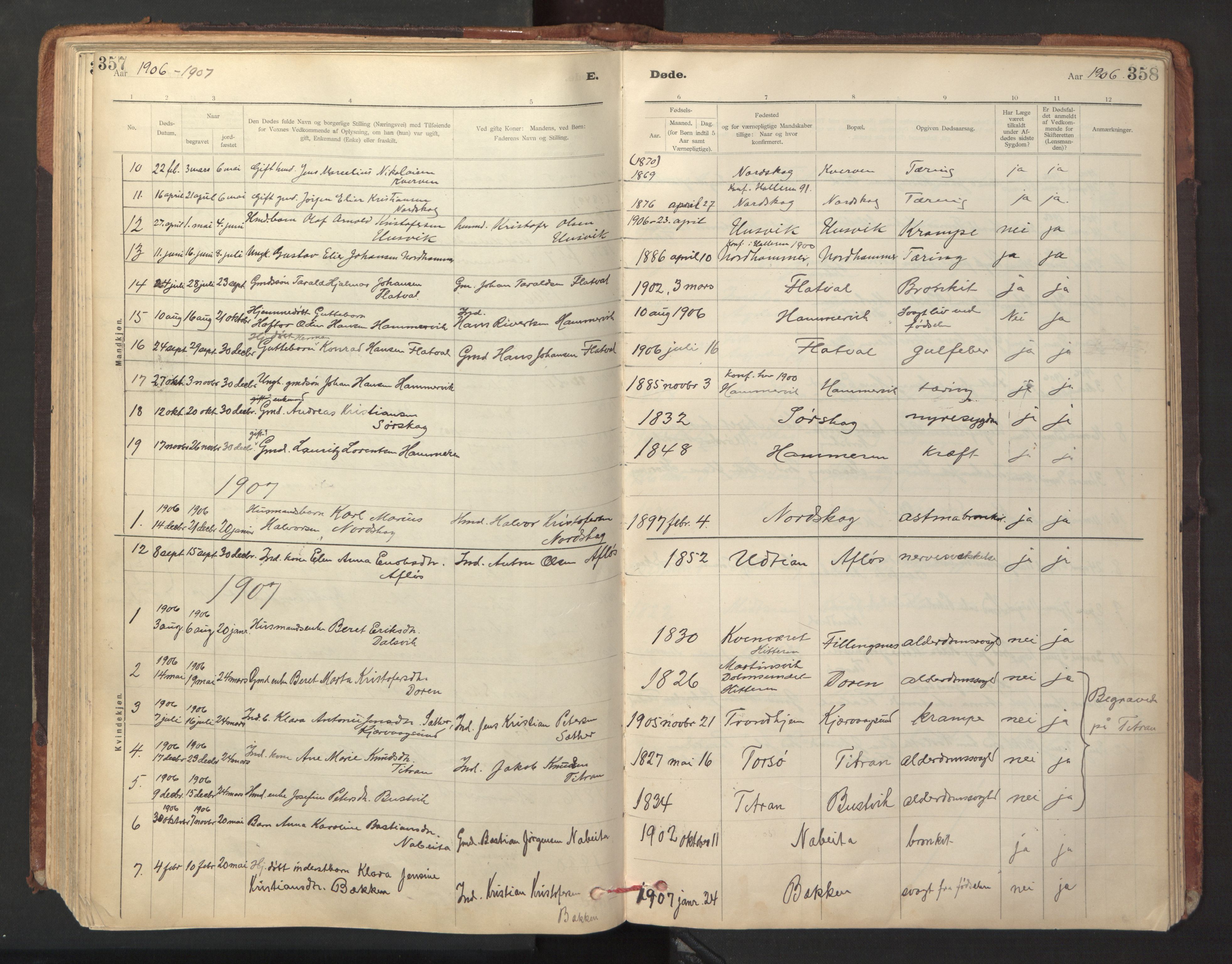 Ministerialprotokoller, klokkerbøker og fødselsregistre - Sør-Trøndelag, AV/SAT-A-1456/641/L0596: Parish register (official) no. 641A02, 1898-1915, p. 357-358