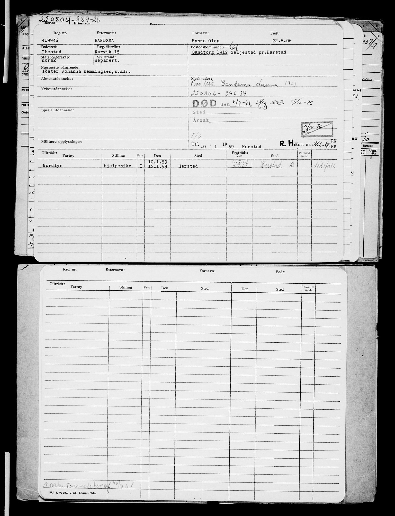 Direktoratet for sjømenn, AV/RA-S-3545/G/Gb/L0066: Hovedkort, 1906, p. 601