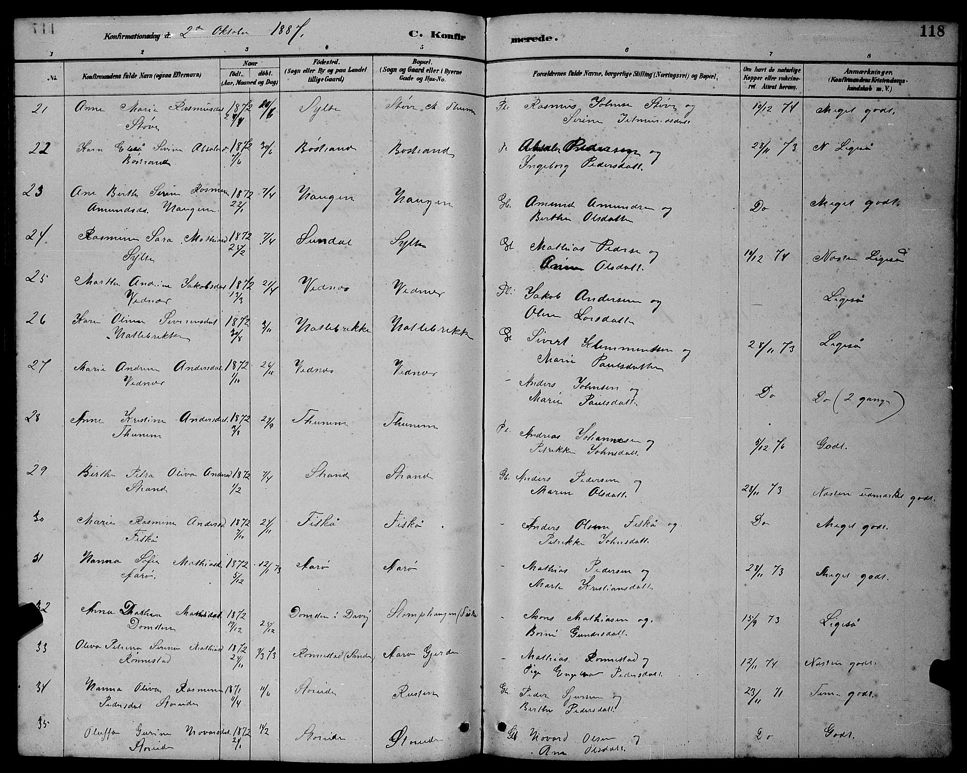 Ministerialprotokoller, klokkerbøker og fødselsregistre - Møre og Romsdal, AV/SAT-A-1454/501/L0017: Parish register (copy) no. 501C03, 1885-1901, p. 118