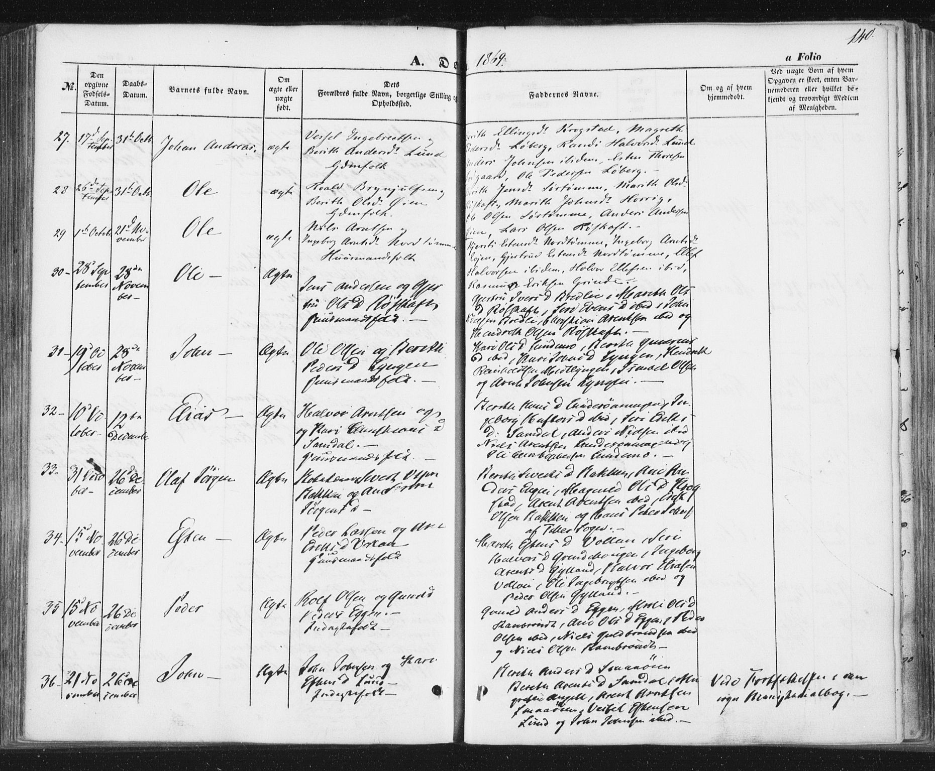 Ministerialprotokoller, klokkerbøker og fødselsregistre - Sør-Trøndelag, SAT/A-1456/692/L1103: Parish register (official) no. 692A03, 1849-1870, p. 140