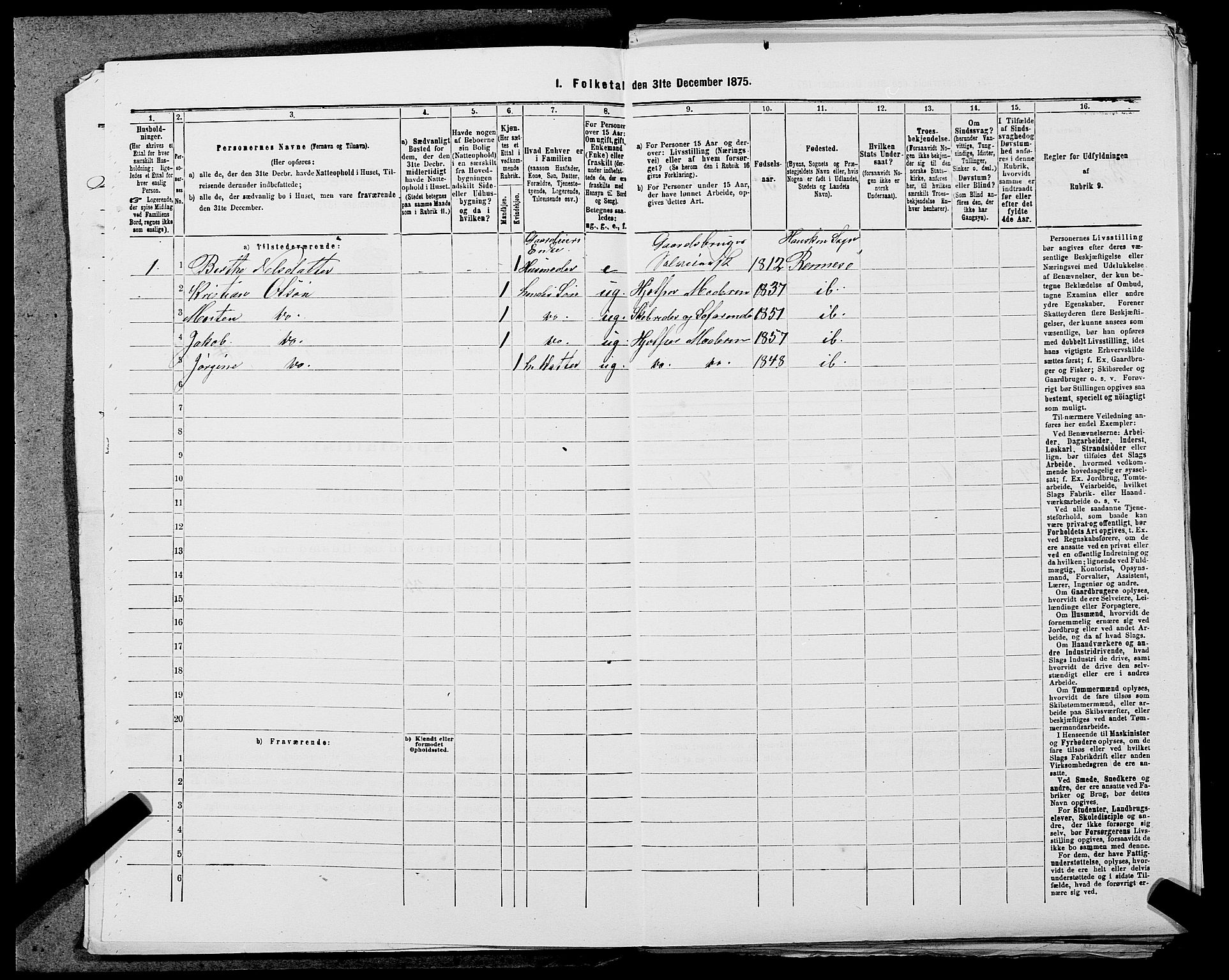 SAST, 1875 census for 1142P Rennesøy, 1875, p. 143