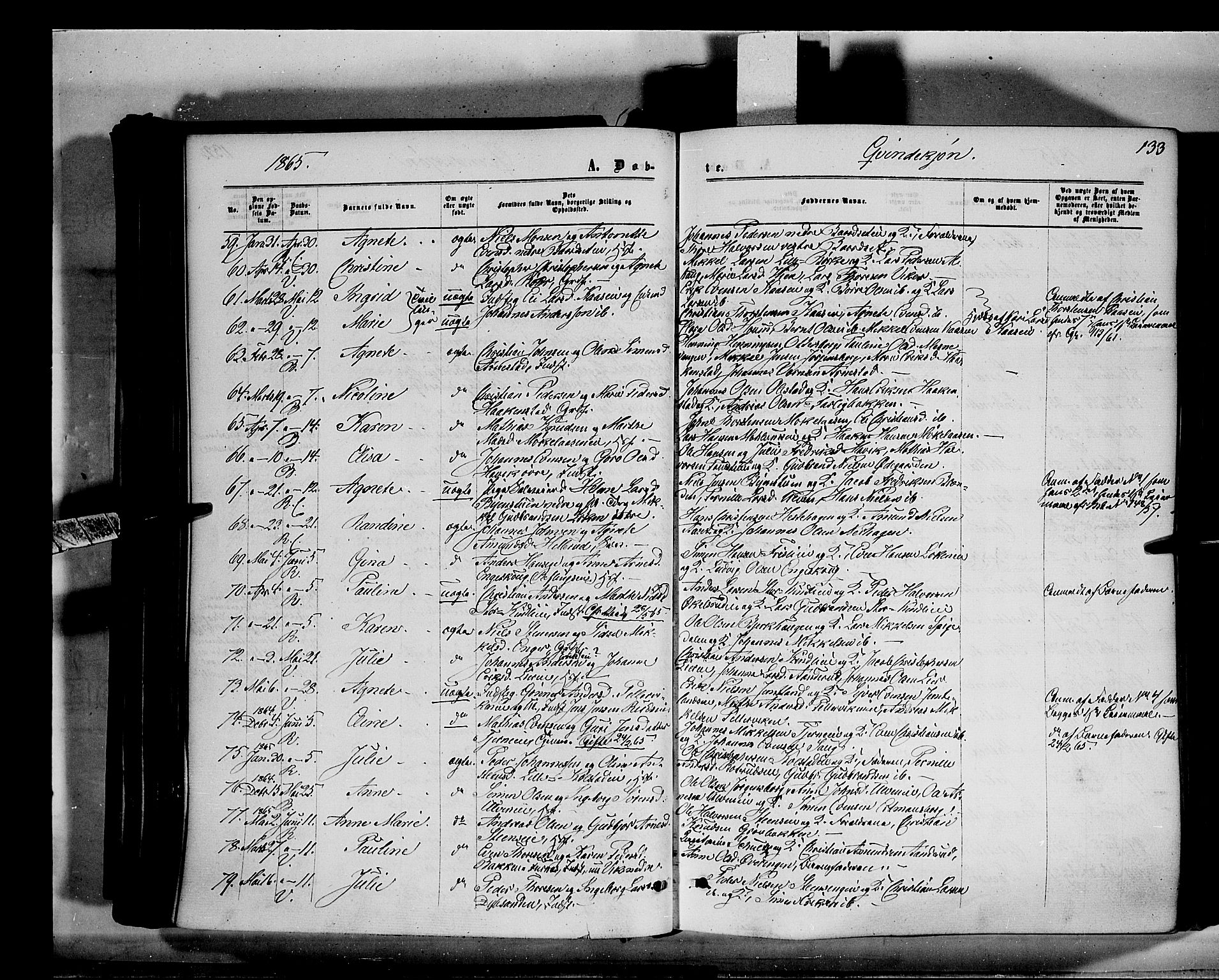 Ringsaker prestekontor, AV/SAH-PREST-014/K/Ka/L0010: Parish register (official) no. 10, 1861-1869, p. 133