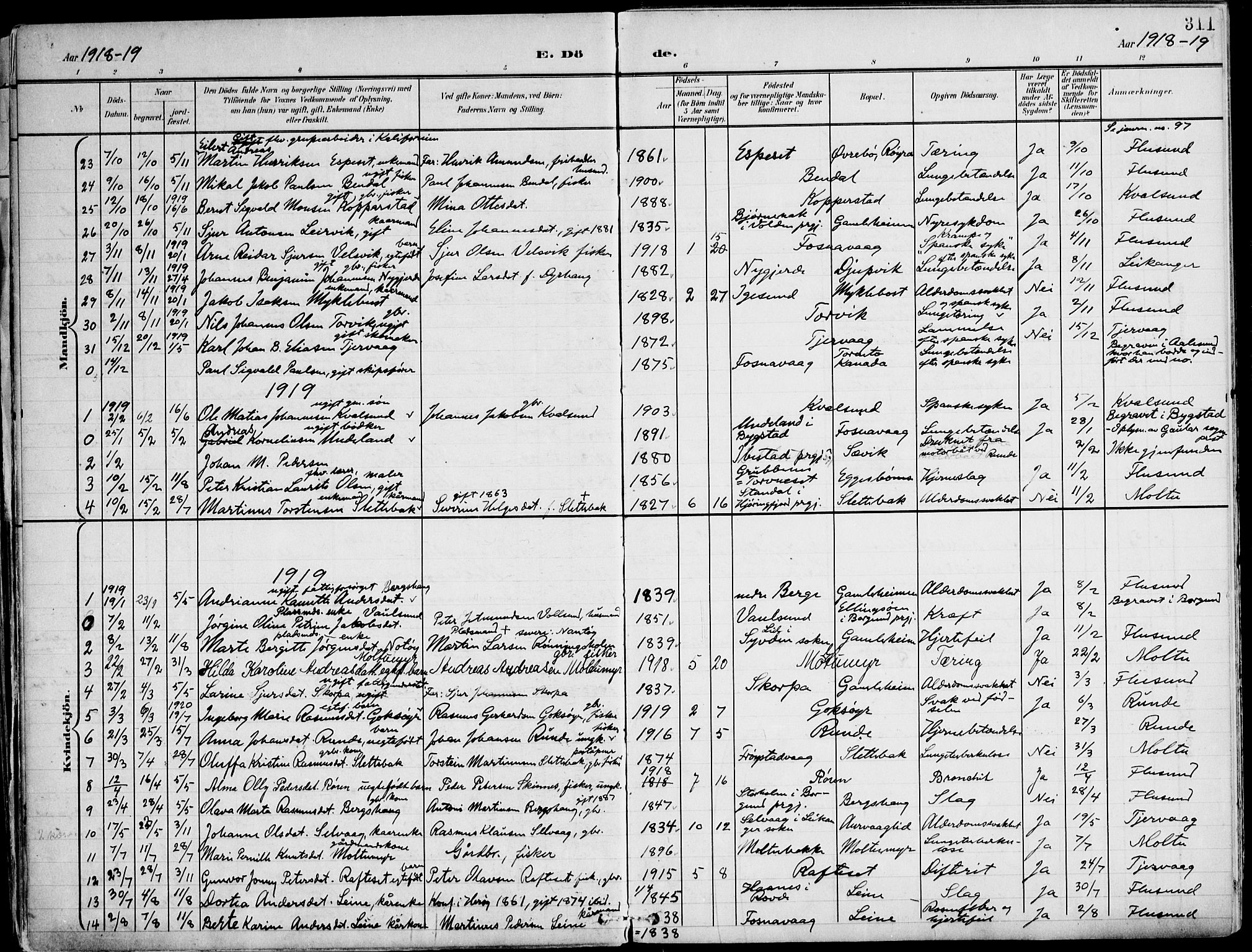 Ministerialprotokoller, klokkerbøker og fødselsregistre - Møre og Romsdal, SAT/A-1454/507/L0075: Parish register (official) no. 507A10, 1901-1920, p. 311