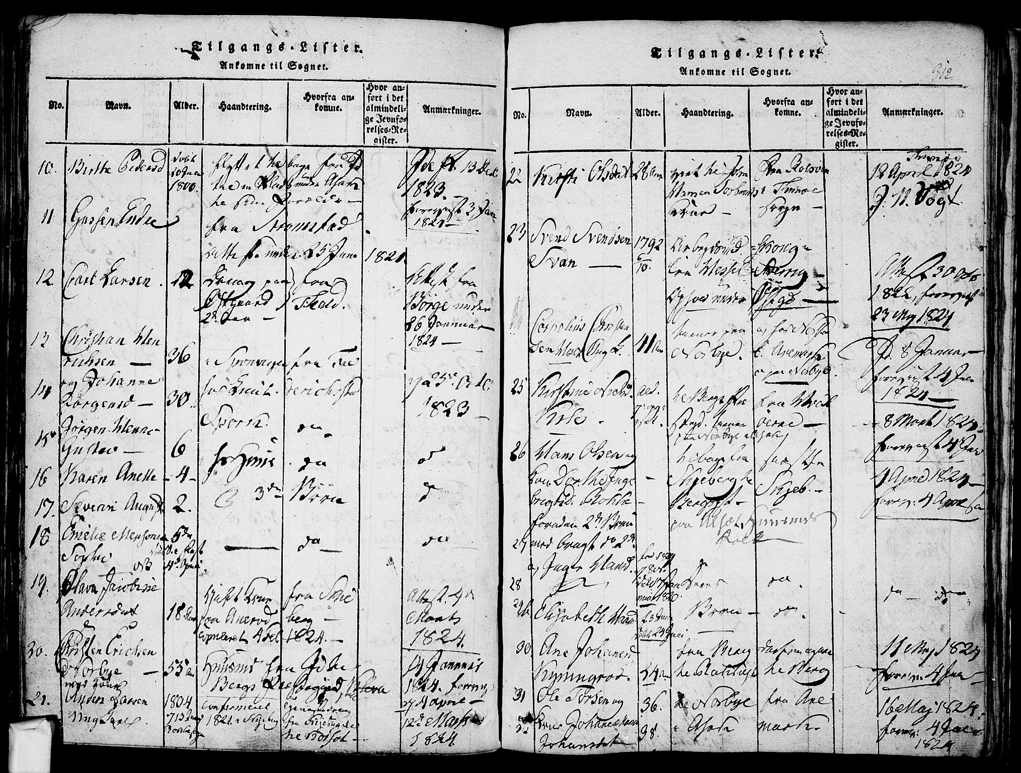 Berg prestekontor Kirkebøker, SAO/A-10902/F/Fa/L0002: Parish register (official) no. I 2, 1815-1831, p. 312