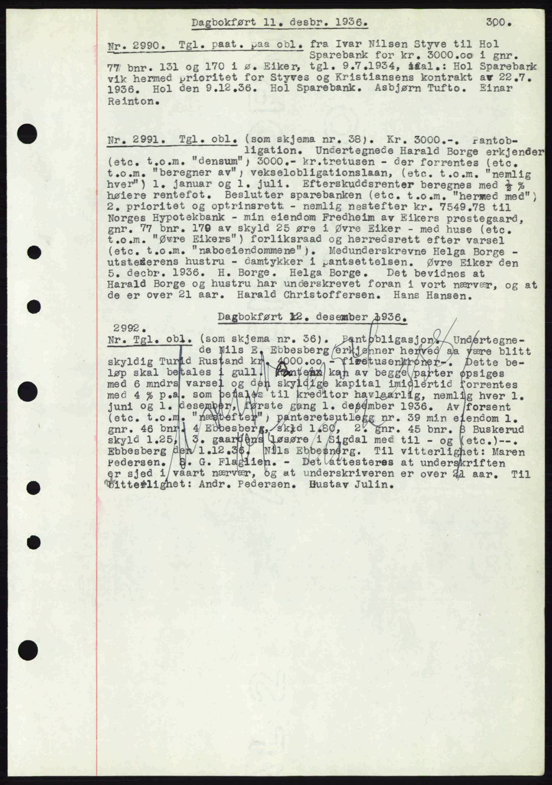 Eiker, Modum og Sigdal sorenskriveri, SAKO/A-123/G/Ga/Gab/L0034: Mortgage book no. A4, 1936-1937, Diary no: : 2990/1936
