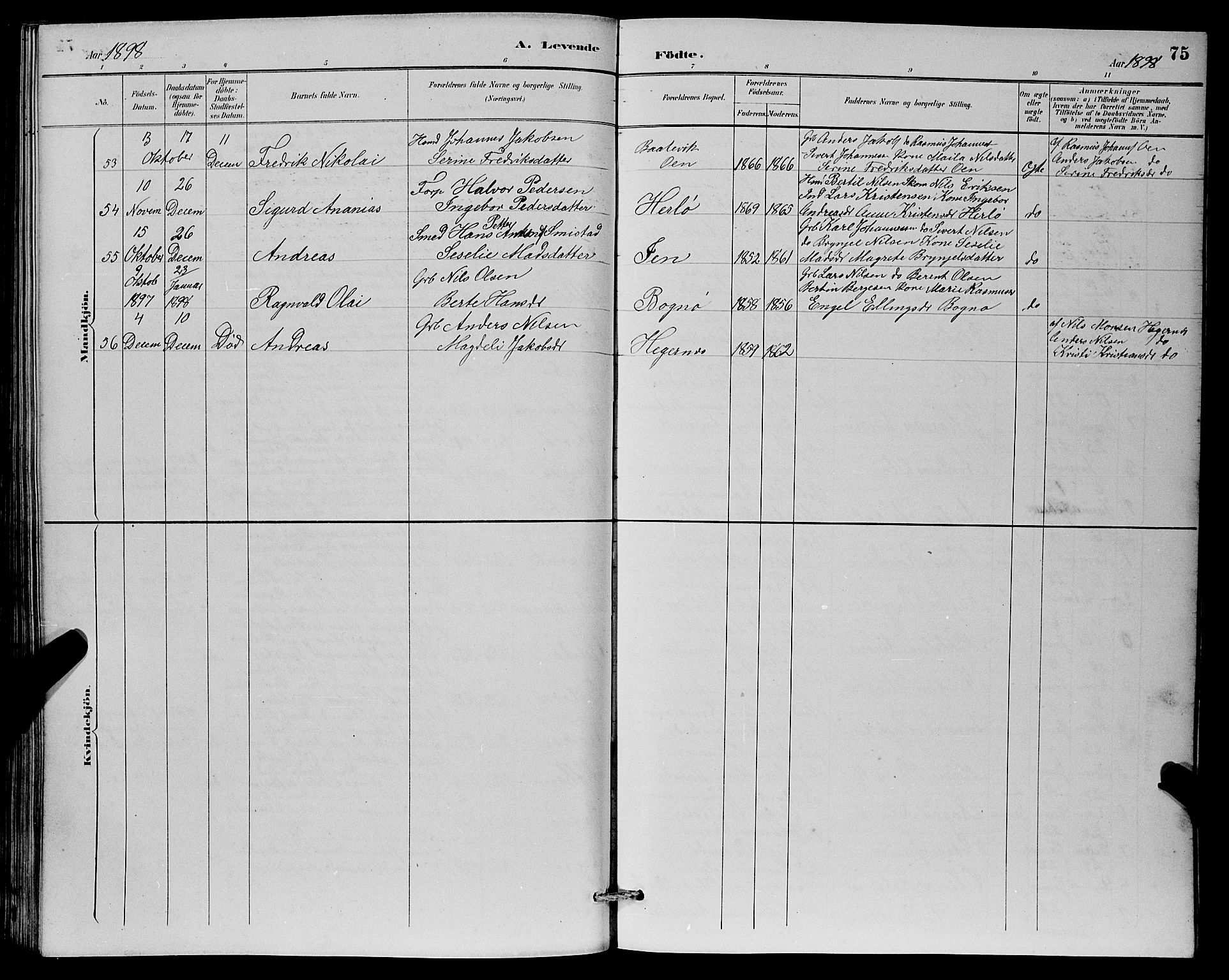 Herdla Sokneprestembete, AV/SAB-A-75701/H/Hab: Parish register (copy) no. A 3, 1889-1899, p. 75